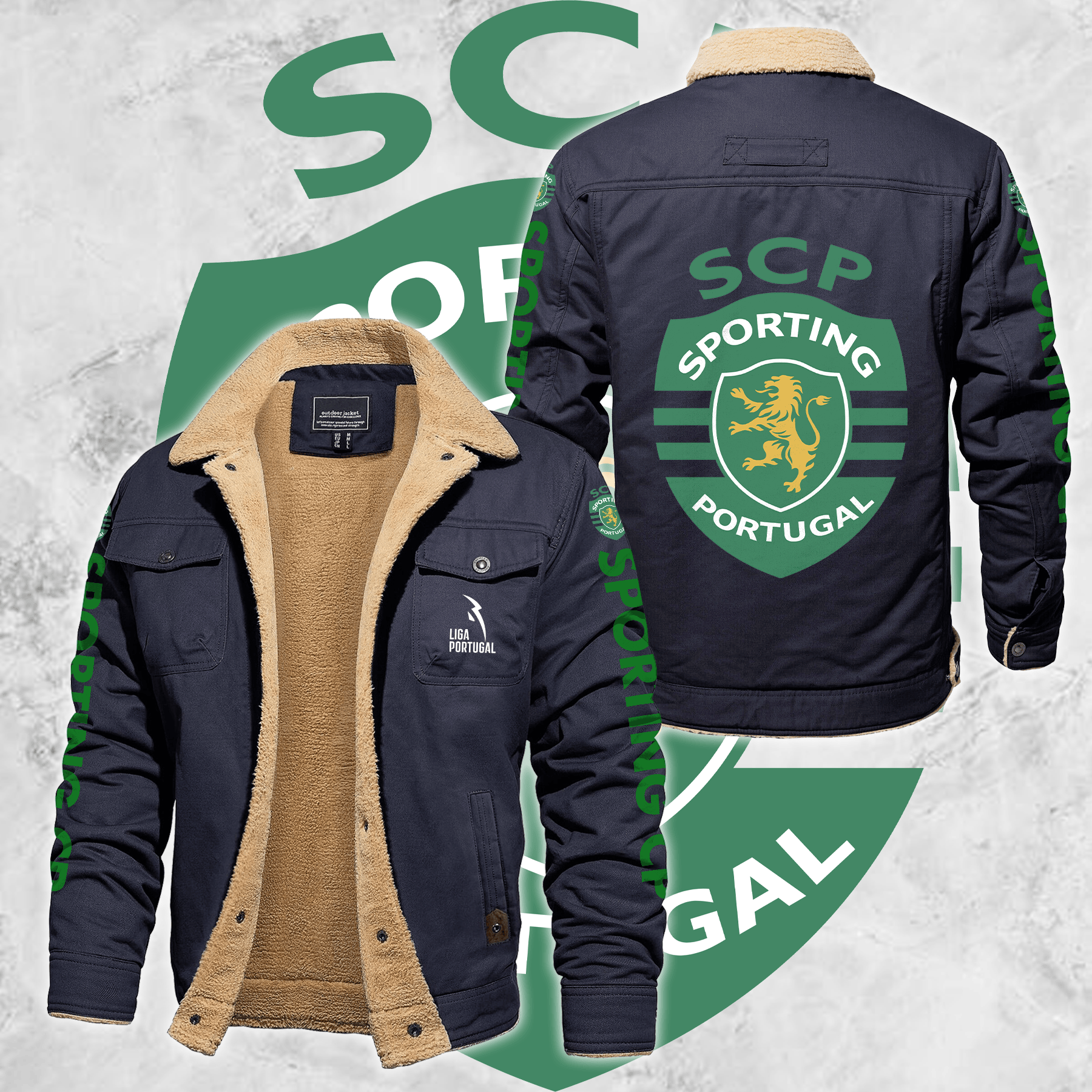 Sporting Lisbon Portugal Primeira Liga Style Fleece Thermal Cotton Jacket For Fans