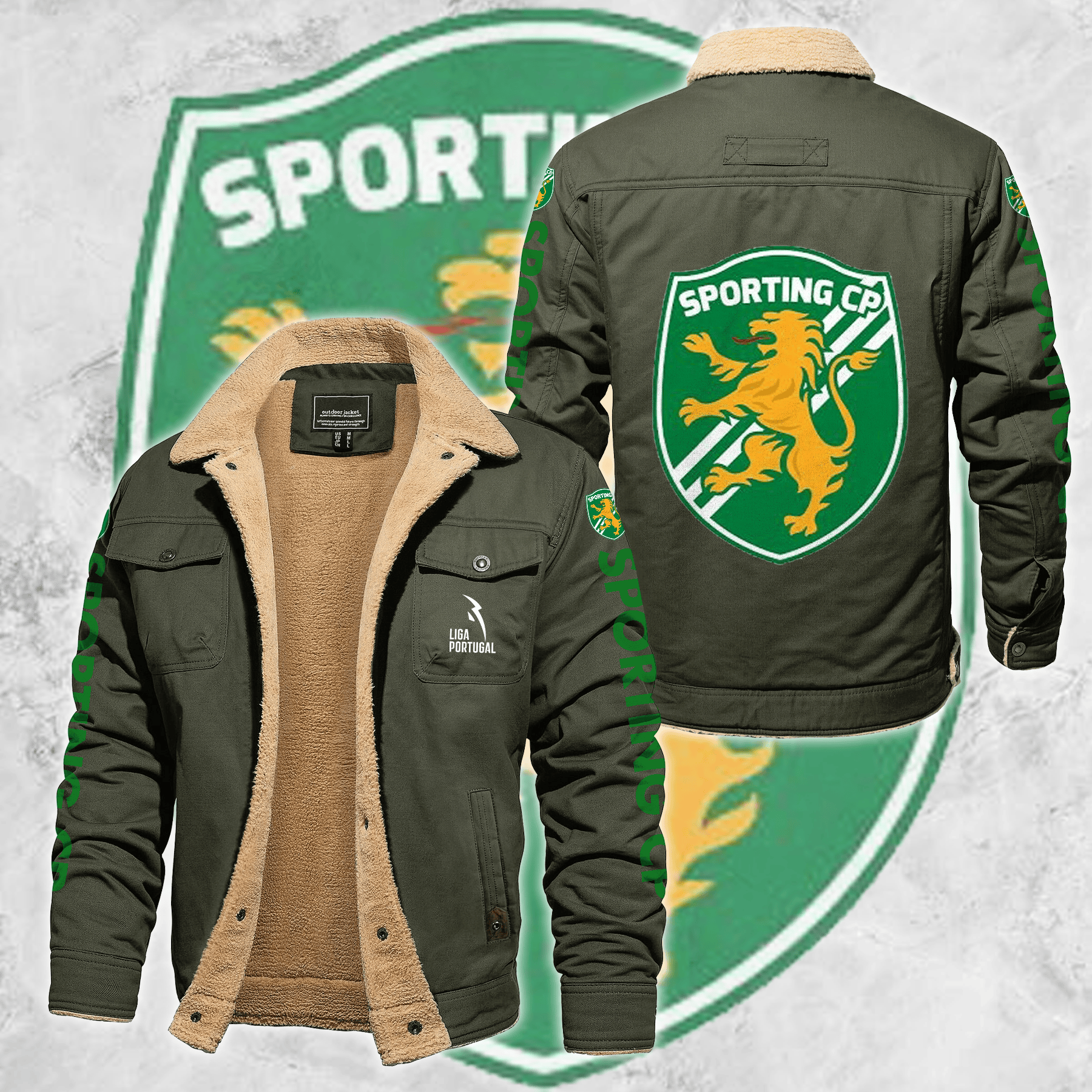 Sporting Lisbon Portugal Primeira Liga Style Fleece Thermal Cotton Jacket For Fans