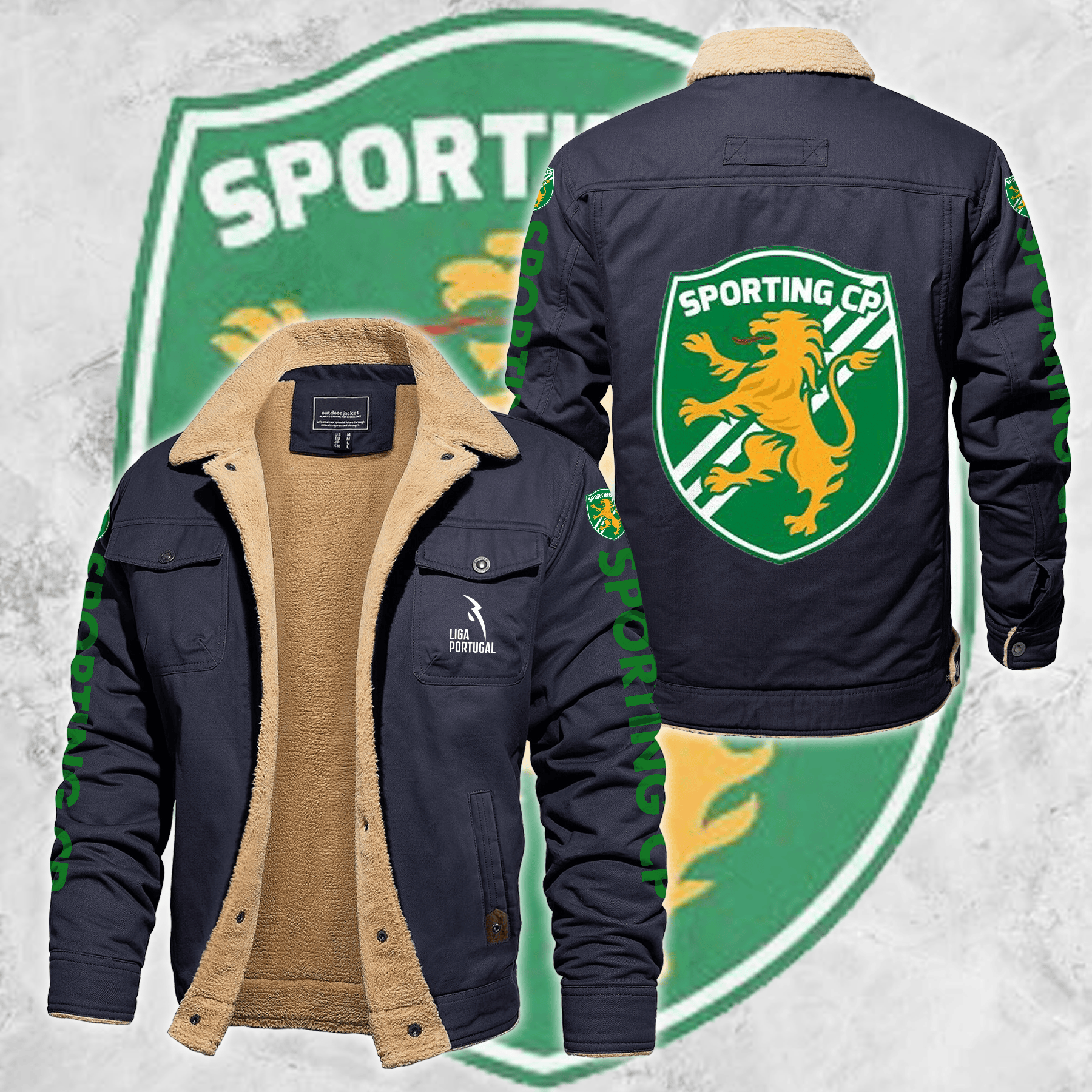 Sporting Lisbon Portugal Primeira Liga Style Fleece Thermal Cotton Jacket For Fans