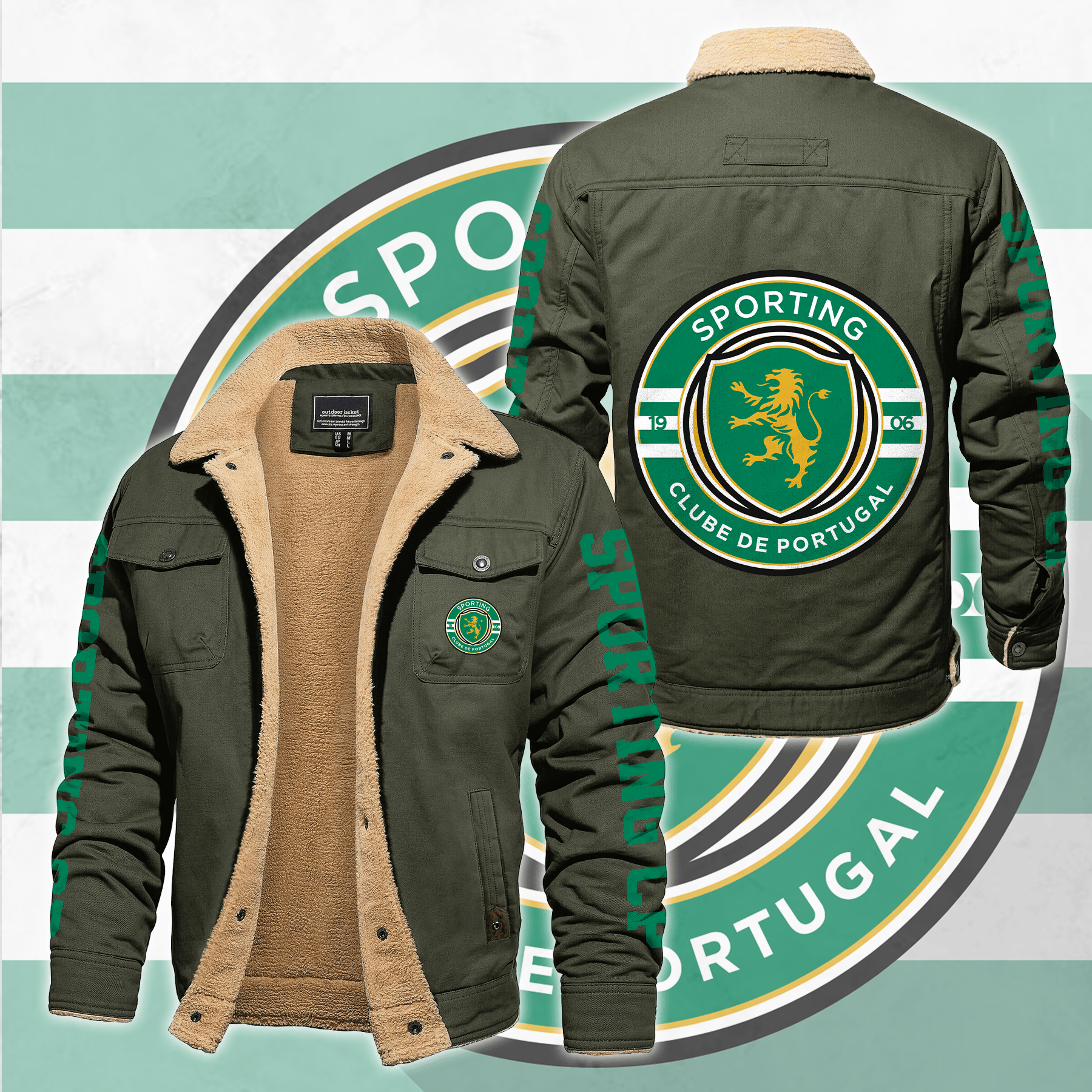 Sporting Lisbon Portugal Primeira Liga Style Fleece Thermal Cotton Jacket For Fans