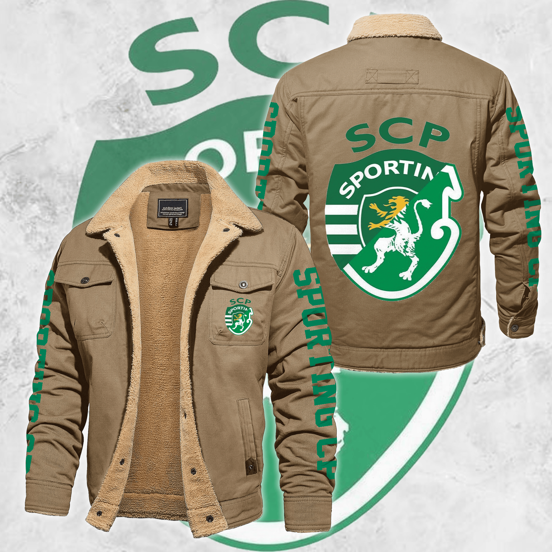 Sporting Lisbon Portugal Primeira Liga Style Fleece Thermal Cotton Jacket For Fans