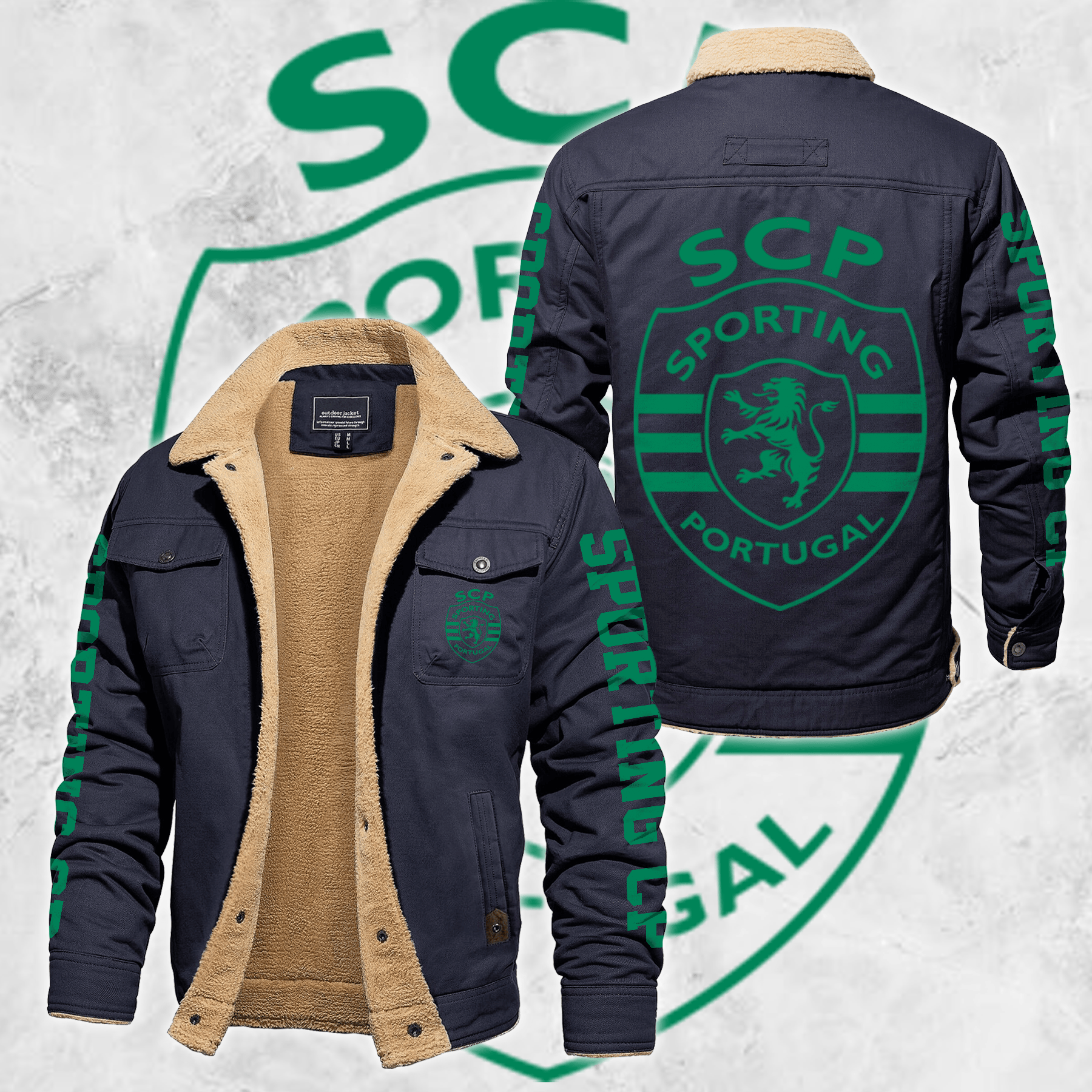 Sporting Lisbon Portugal Primeira Liga Style Fleece Thermal Cotton Jacket For Fans