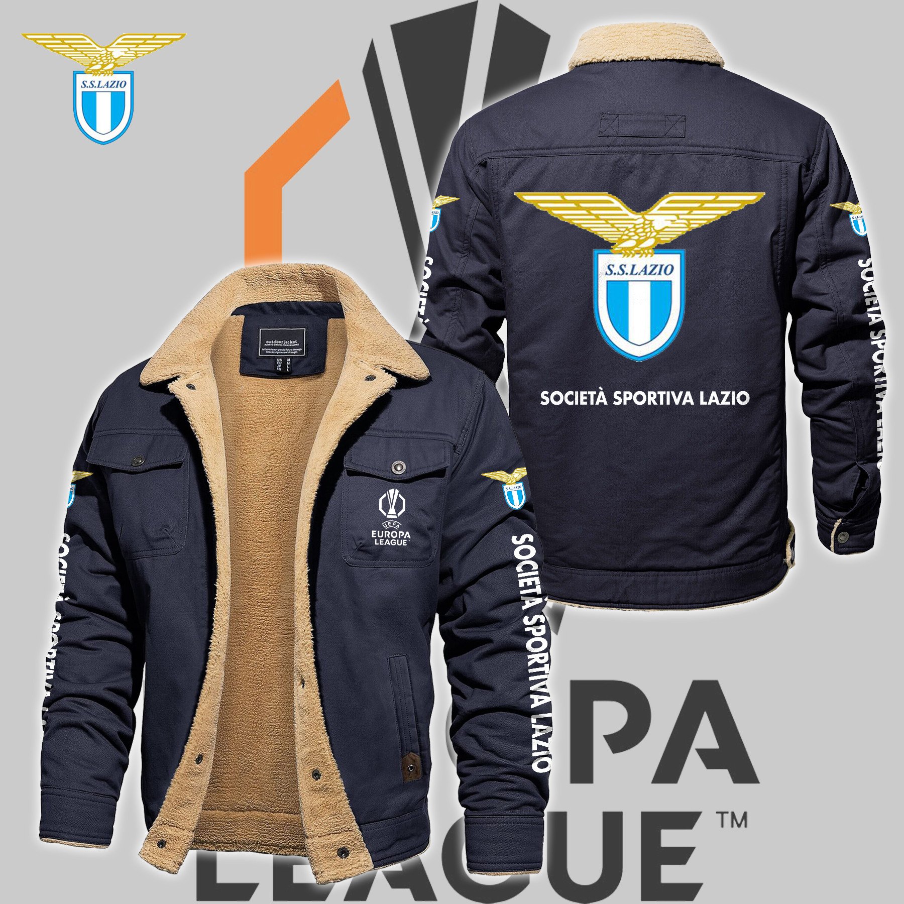 S.S. Lazio Serie A Style Fleece Thermal Cotton Jacket For Fans