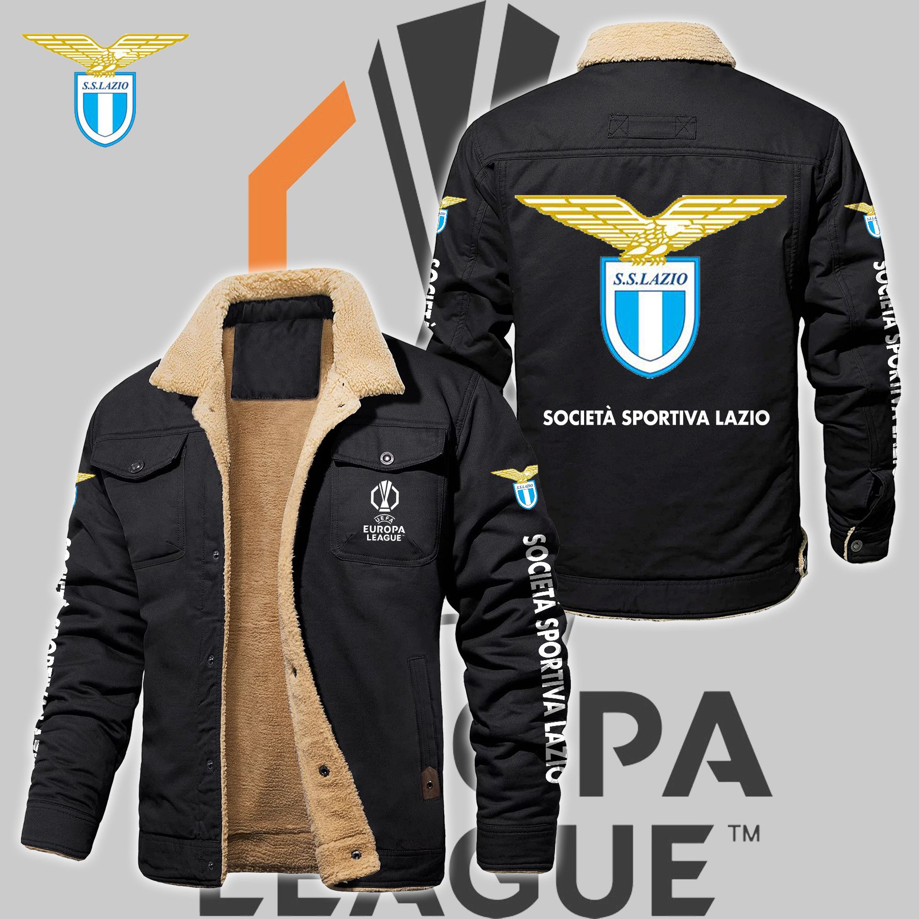 S.S. Lazio Serie A Style Fleece Thermal Cotton Jacket For Fans