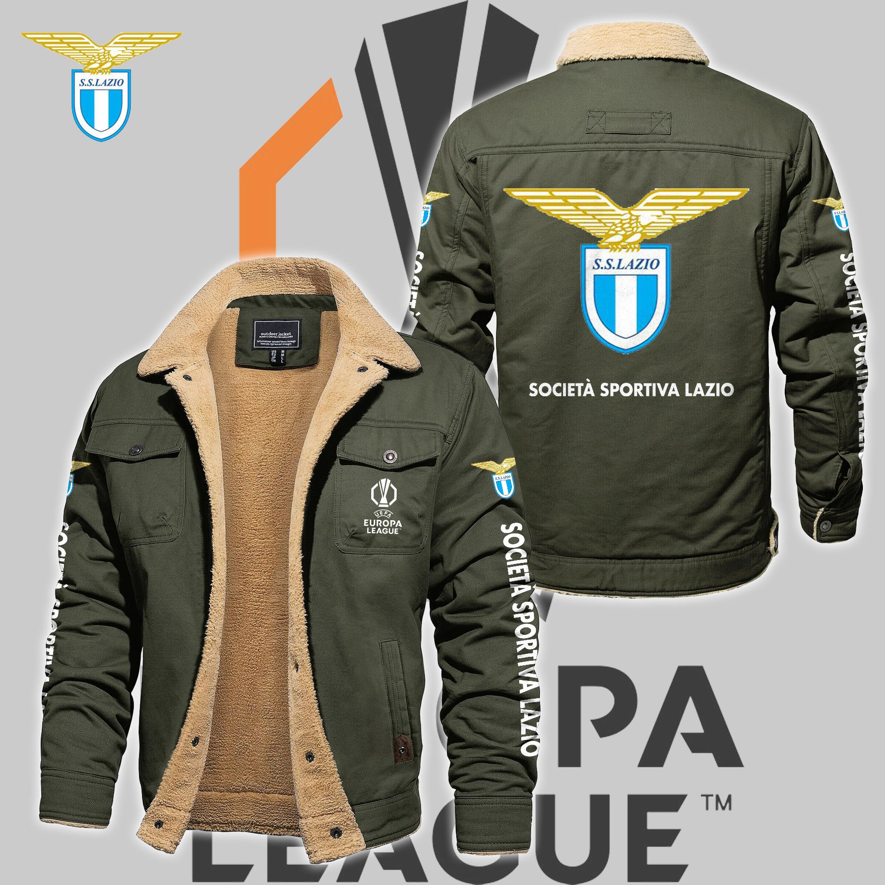S.S. Lazio Serie A Style Fleece Thermal Cotton Jacket For Fans