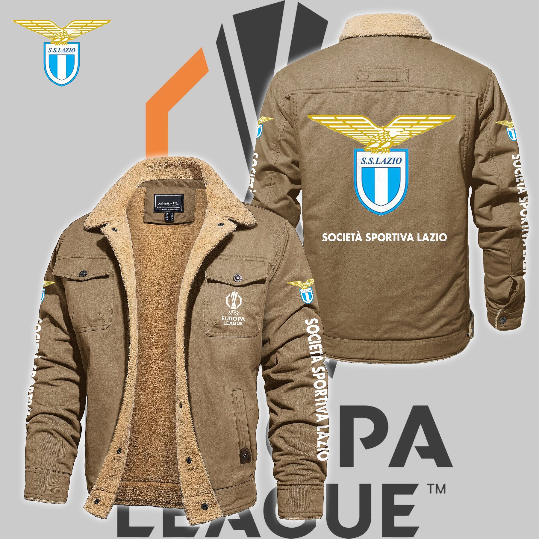 S.S. Lazio Serie A Style Fleece Thermal Cotton Jacket For Fans