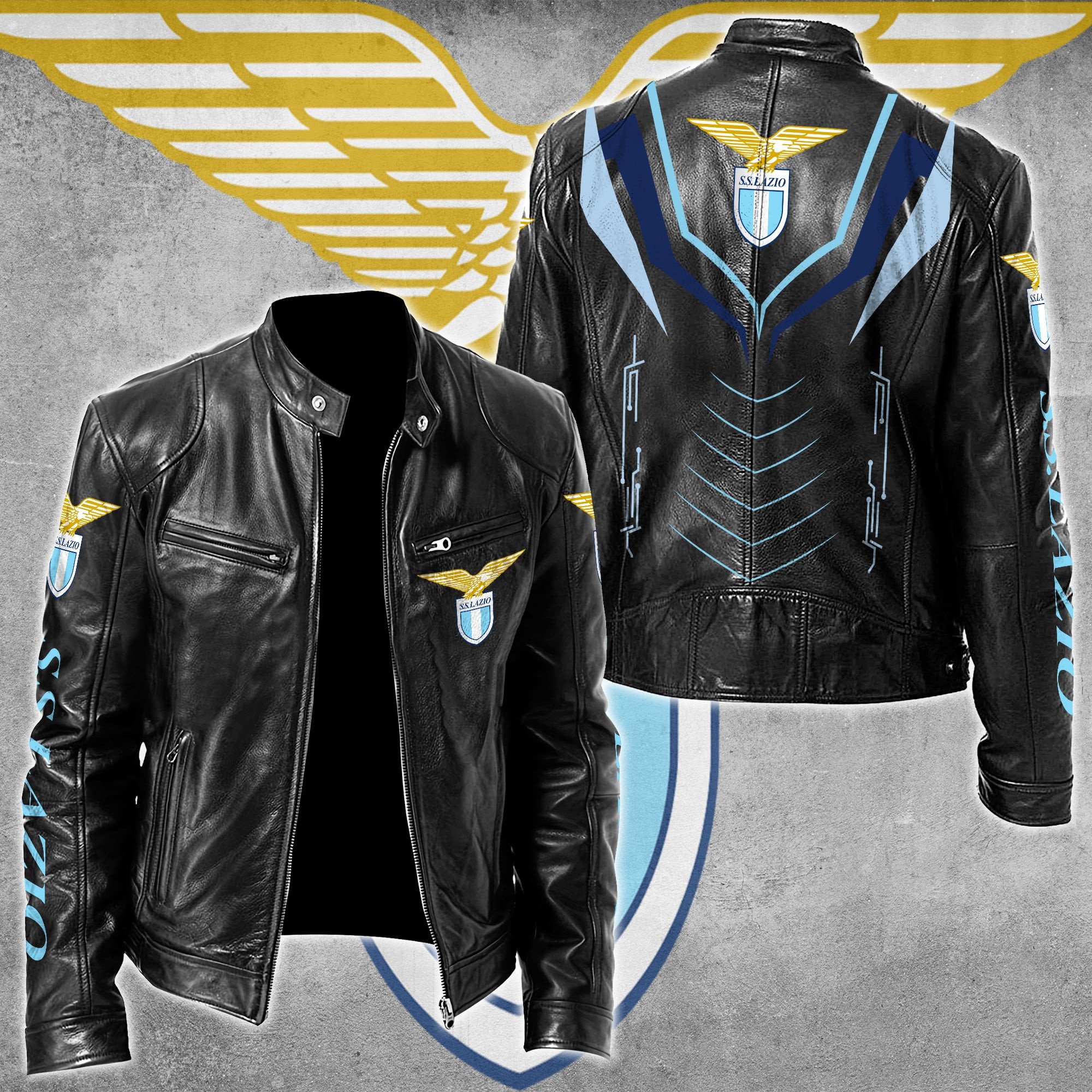 S.S. Lazio Serie A Style Leather Jacket For Fans