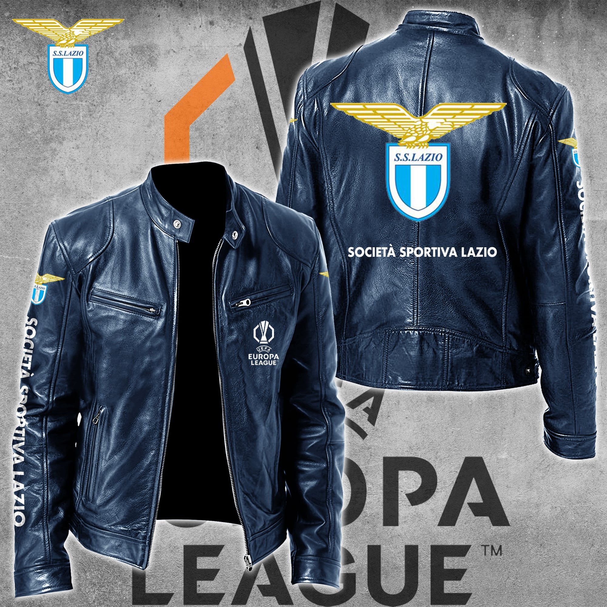 S.S. Lazio Serie A Style Leather Jacket For Fans