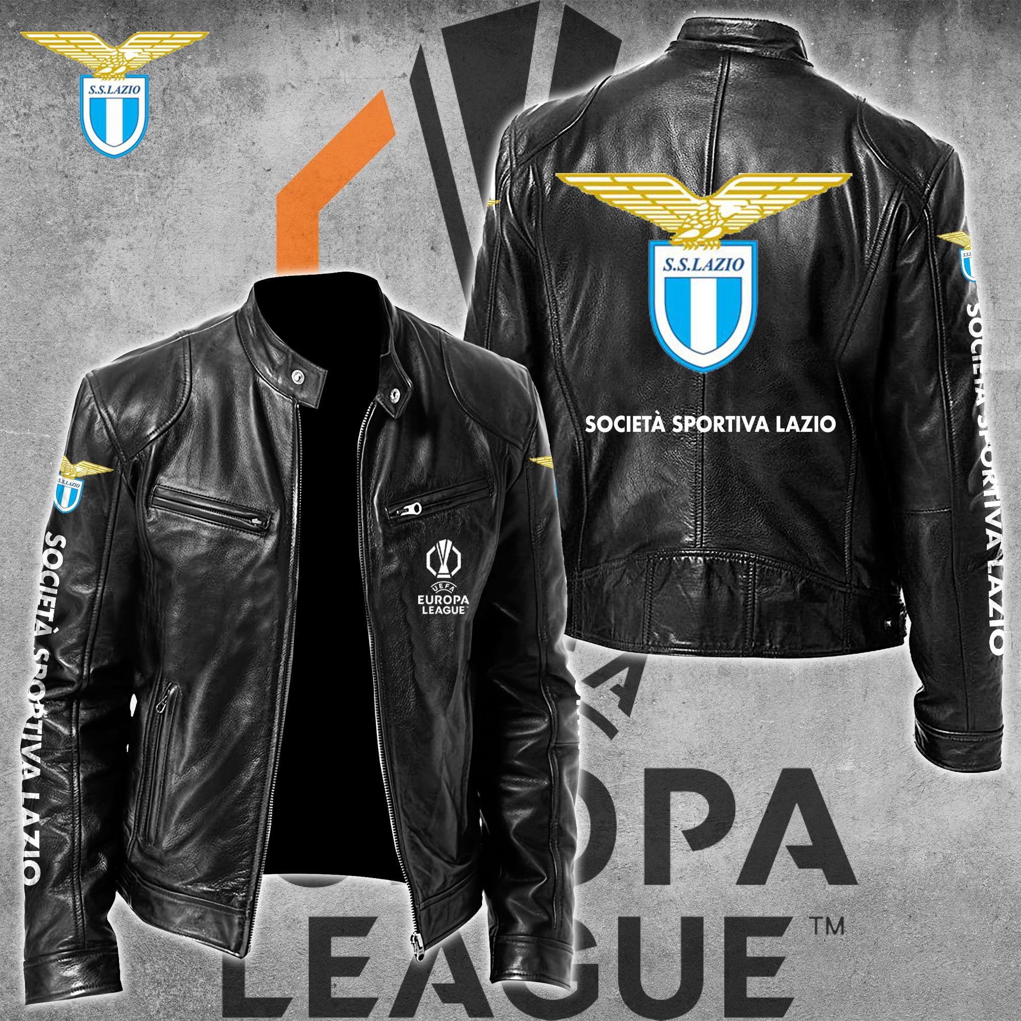 S.S. Lazio Serie A Style Leather Jacket For Fans