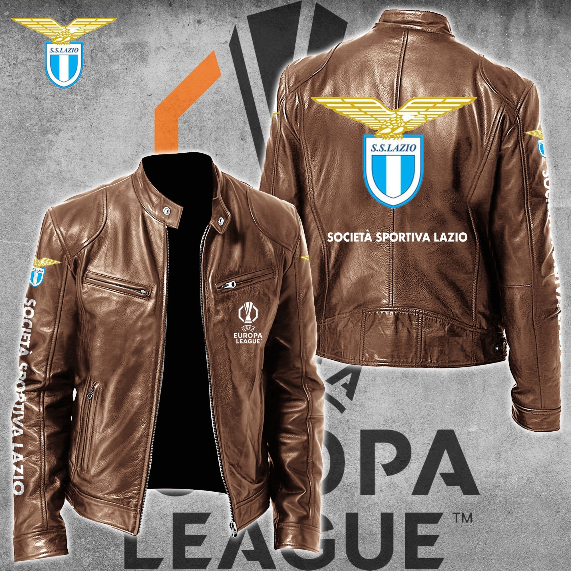 S.S. Lazio Serie A Style Leather Jacket For Fans