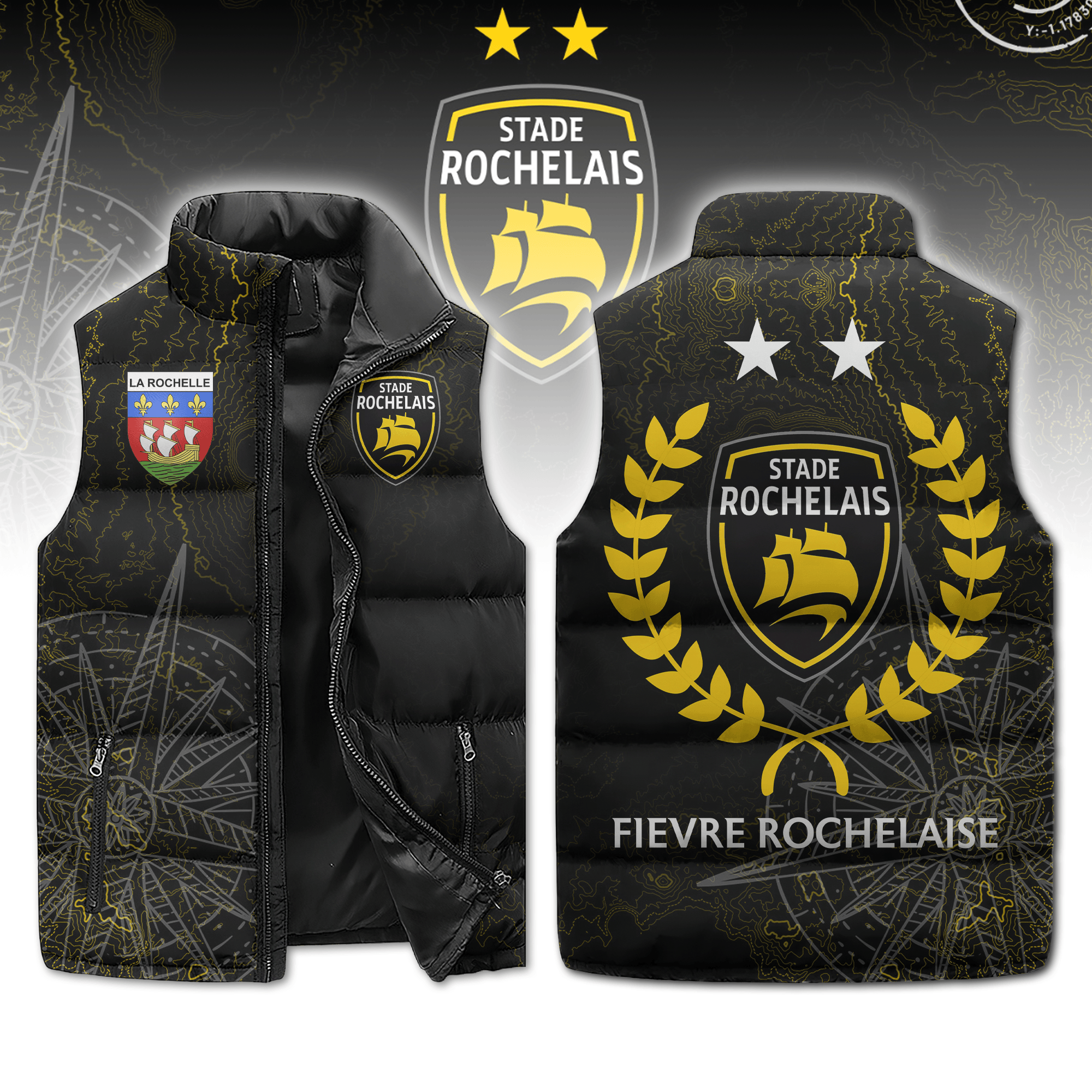 Stade Rochelais Top 14 Style Sleeveless Puffer Jacket For Fans
