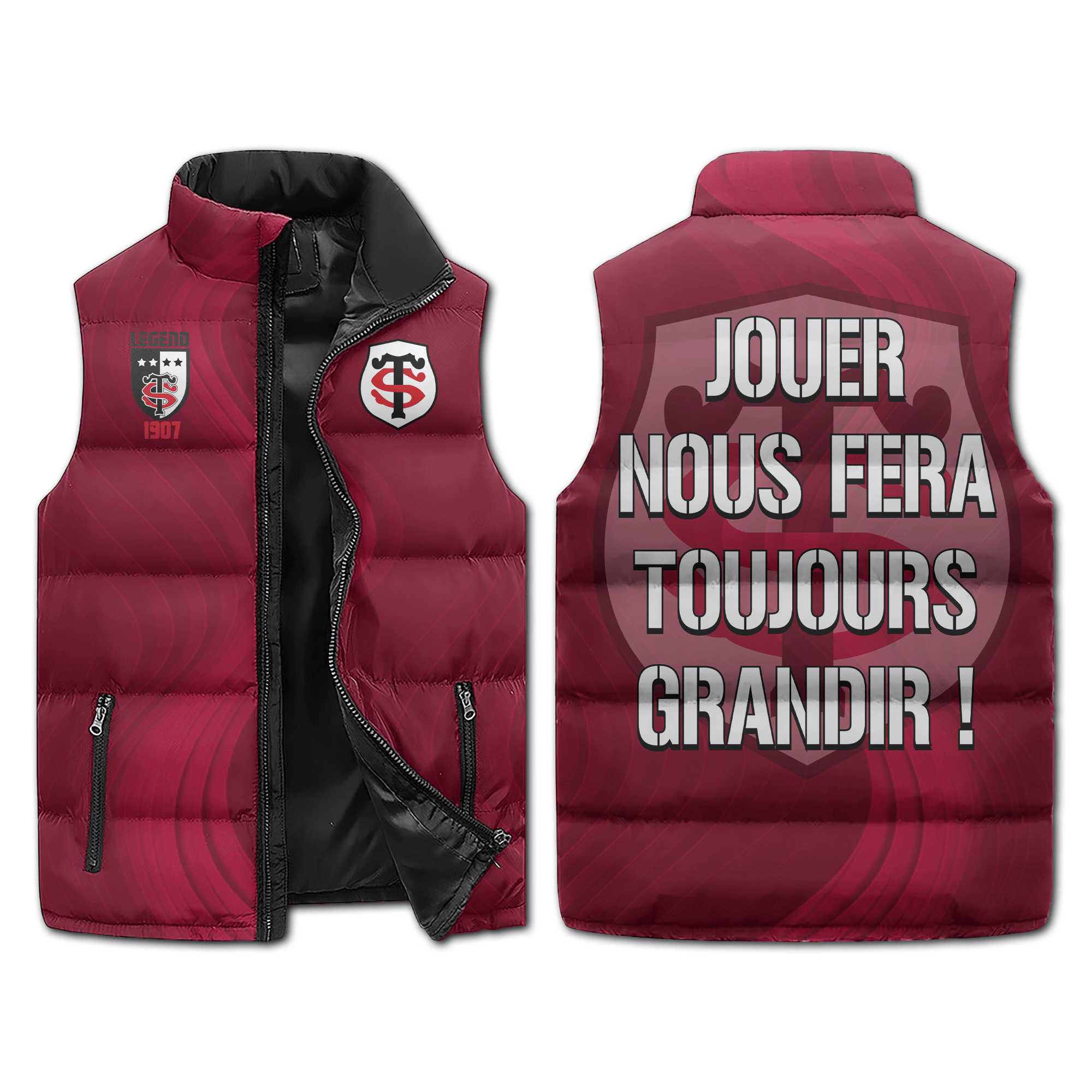 Stade Toulousain Top 14 Style Sleeveless Puffer Jacket For Fans