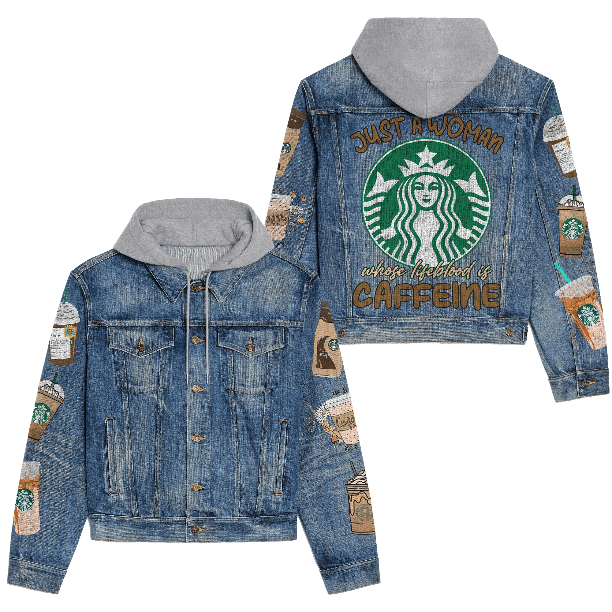 Starbucks Style Hooded Denim Jacket For Fans