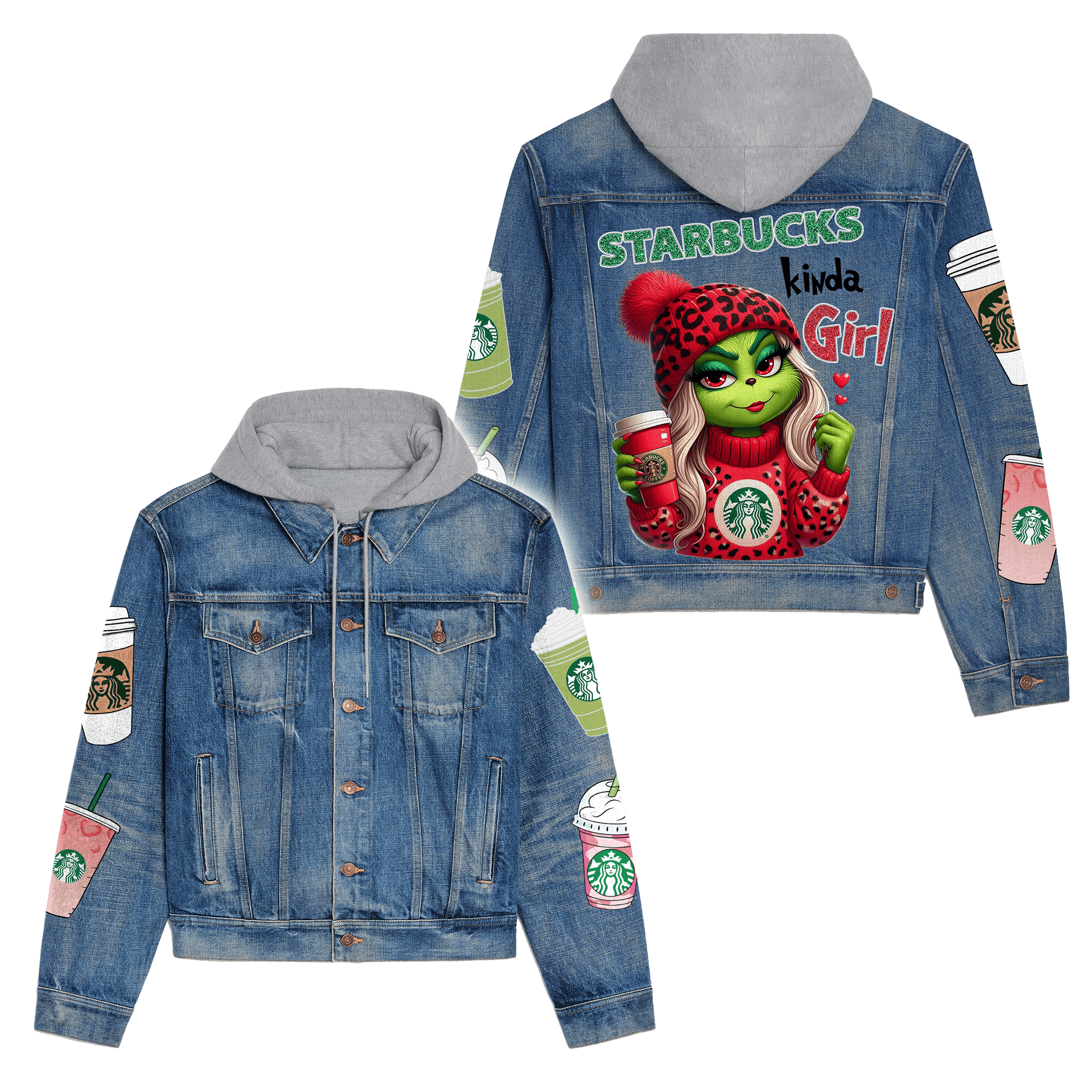 Starbucks Style Hooded Denim Jacket For Fans