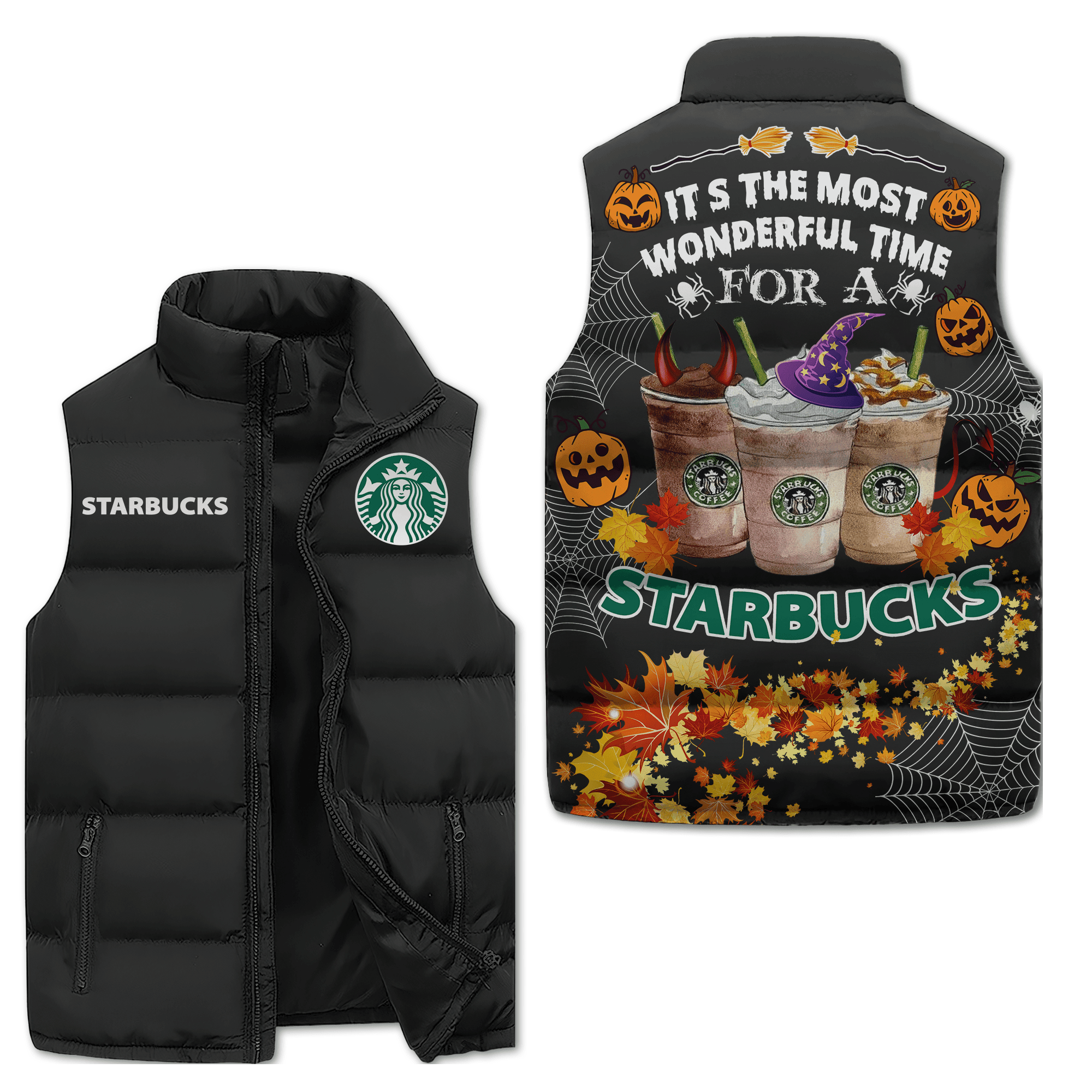 Starbucks x Halloween Style Sleeveless Puffer Jacket For Fans