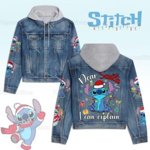 Stitch Cartoon Style Hooded Denim Jacket For Fans