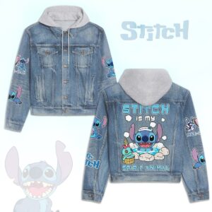 Stitch Cartoon Style Hooded Denim Jacket For Fans