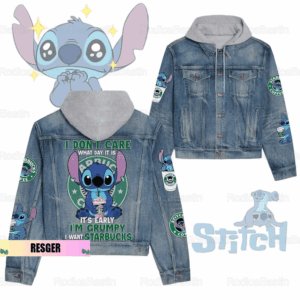 Stitch Cartoon Style Hooded Denim Jacket For Fans