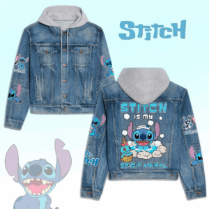 Stitch Cartoon Style Hooded Denim Jacket For Fans