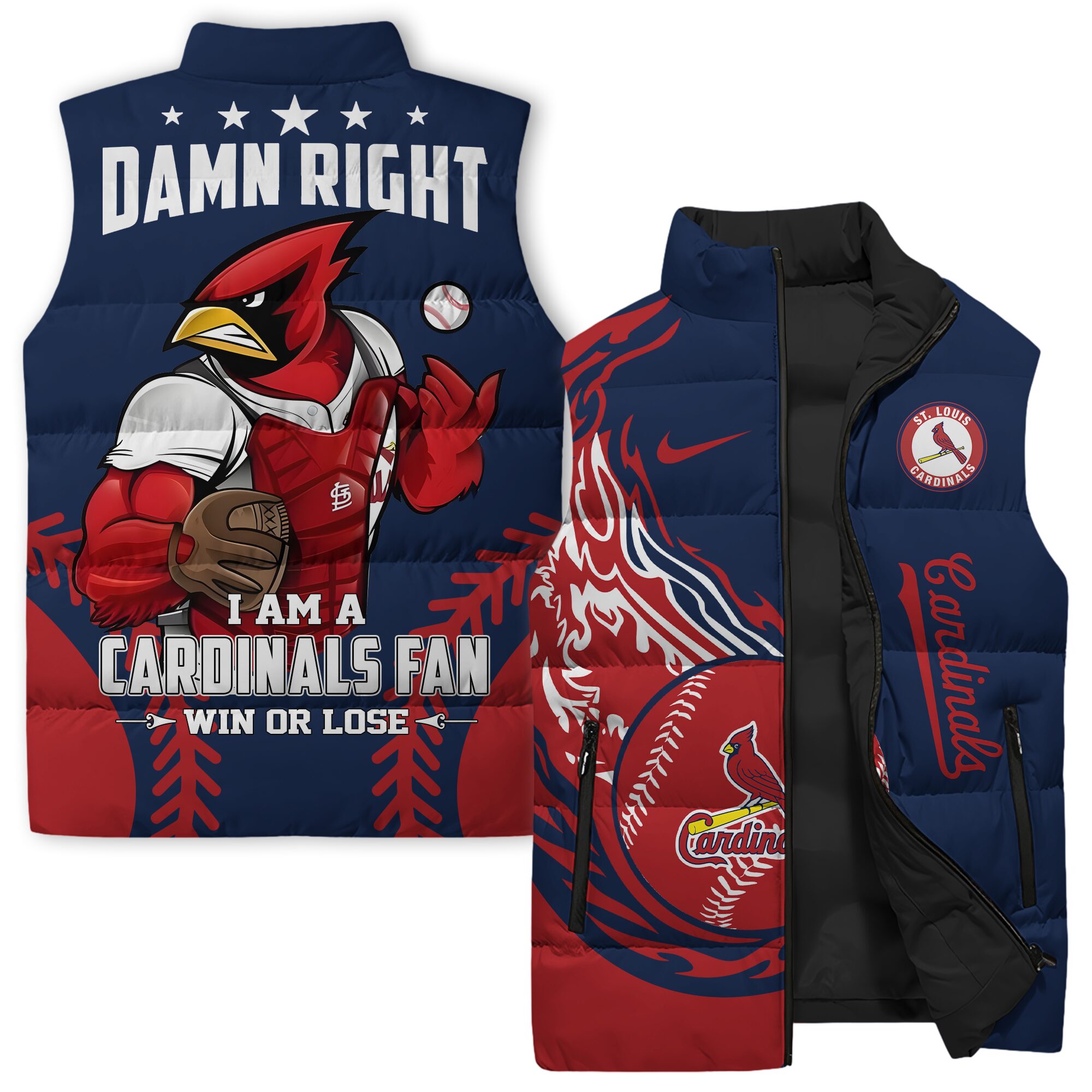 St.Louis Cardinals MLB Style Sleeveless Puffer Jacket For Fans