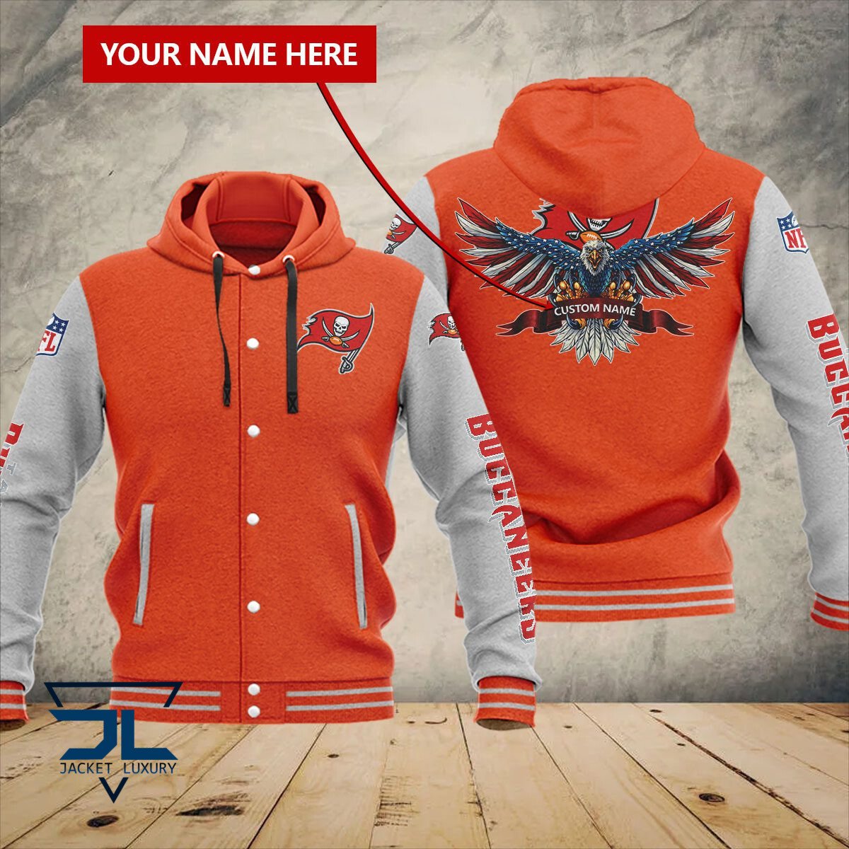 Tampa Bay Buccaneers NFL Style Hooded Baseball Jacket For Fan