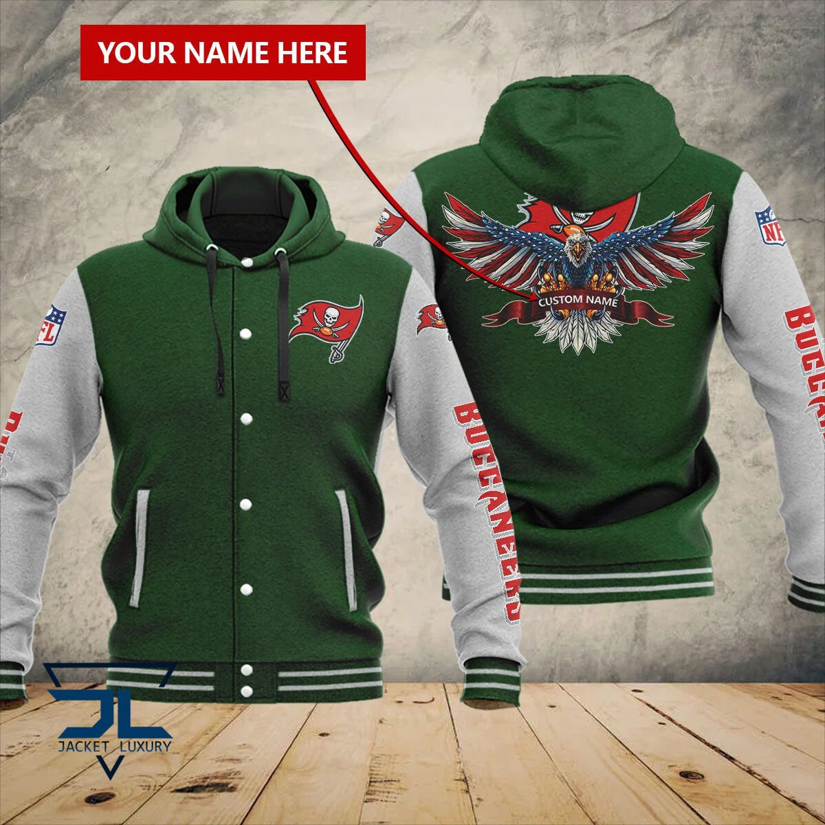 Tampa Bay Buccaneers NFL Style Hooded Baseball Jacket For Fan
