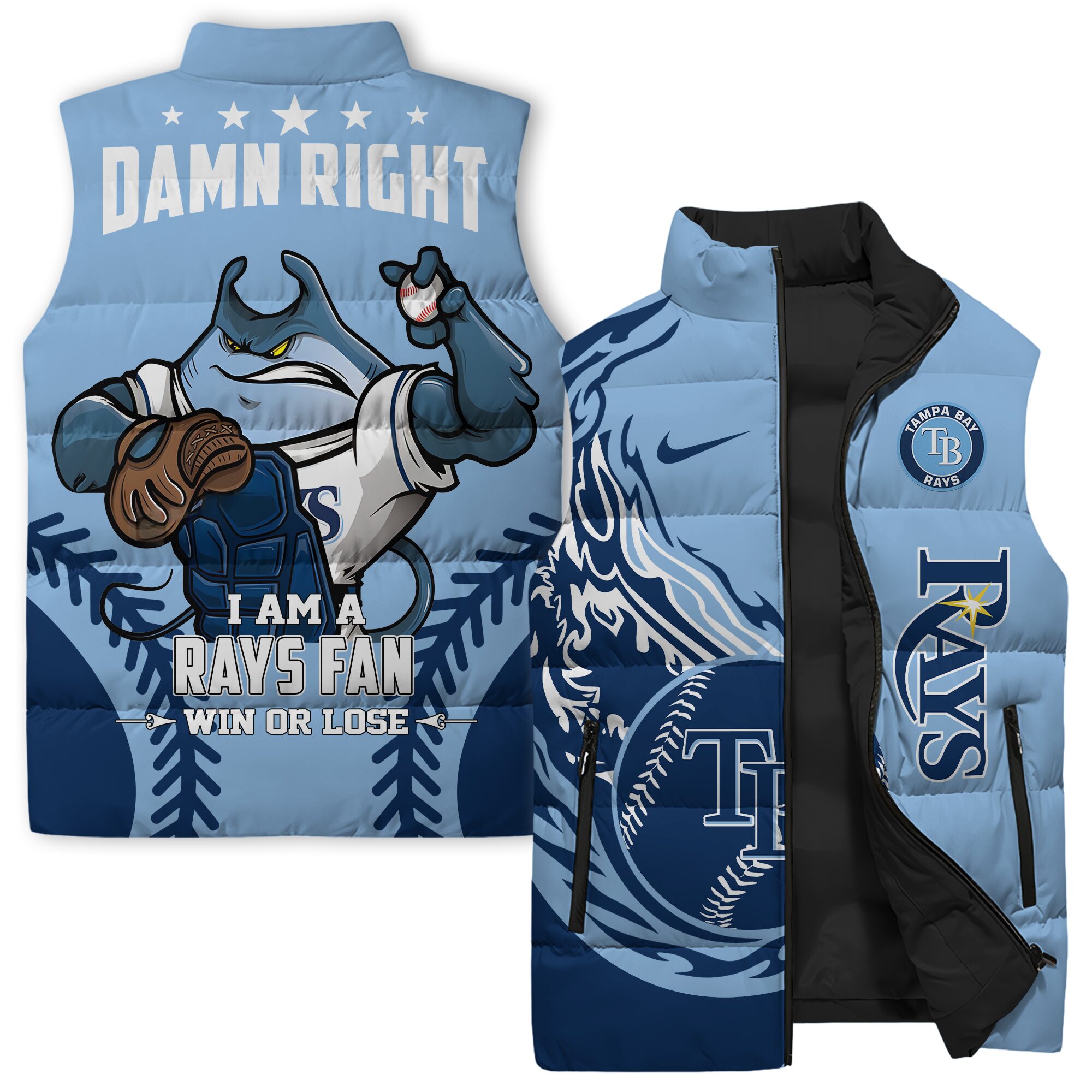 Tampa Bay Rays MLB Style Sleeveless Puffer Jacket For Fans
