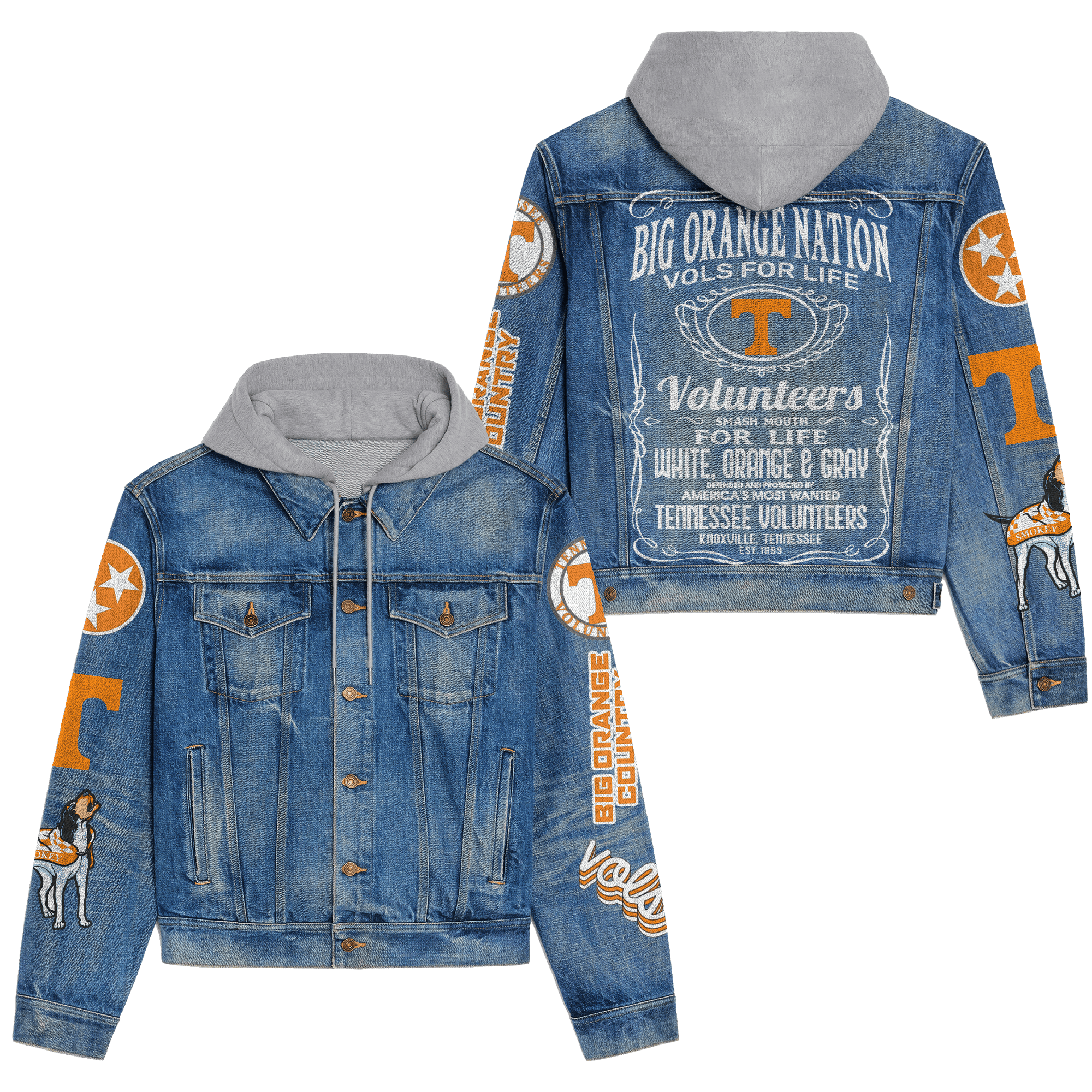 Tennessee Volunteers NCAA Style Hooded Denim Jacket For Fans