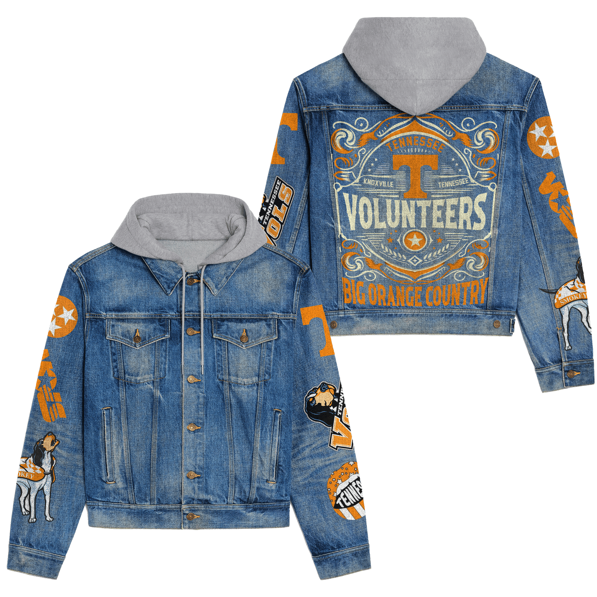 Tennessee Volunteers NCAA Style Hooded Denim Jacket For Fans