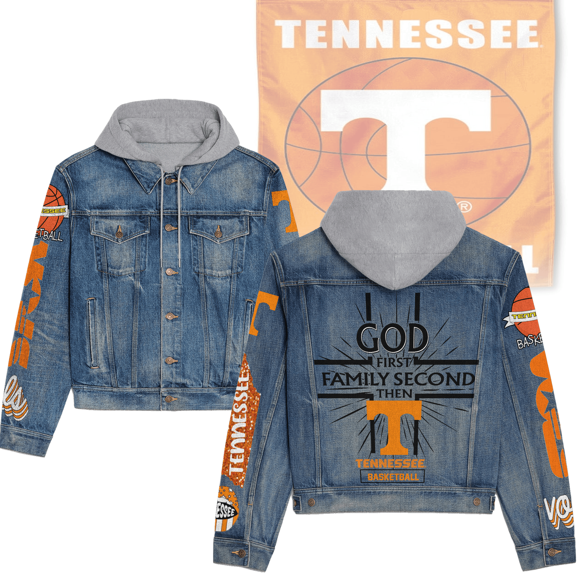 Tennessee Volunteers NCAA Style Hooded Denim Jacket For Fans