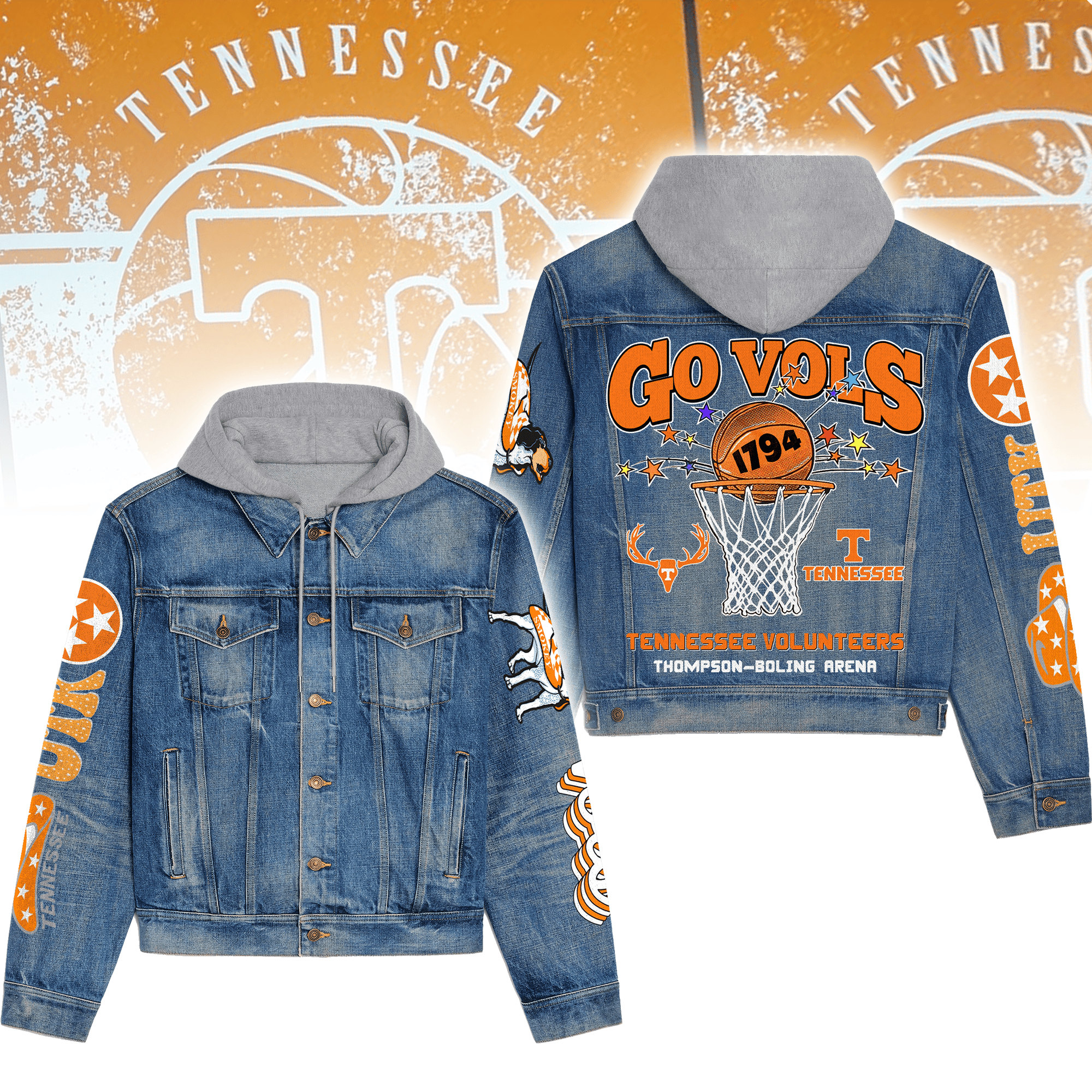 Tennessee Volunteers NCAA Style Hooded Denim Jacket For Fans