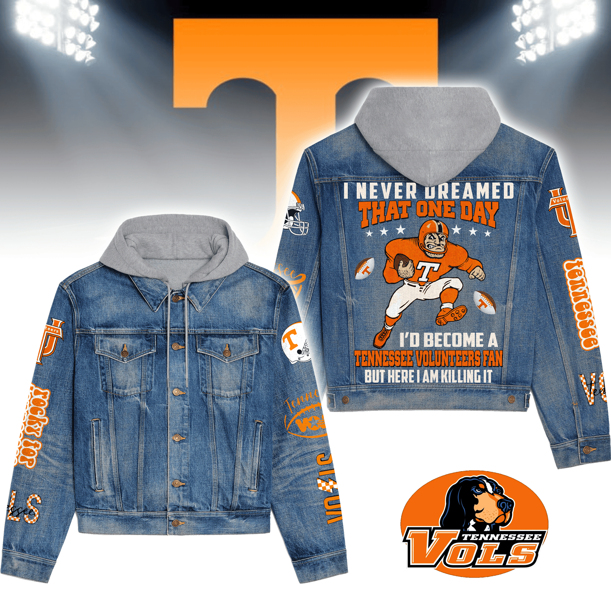 Tennessee Volunteers NCAA Style Hooded Denim Jacket For Fans