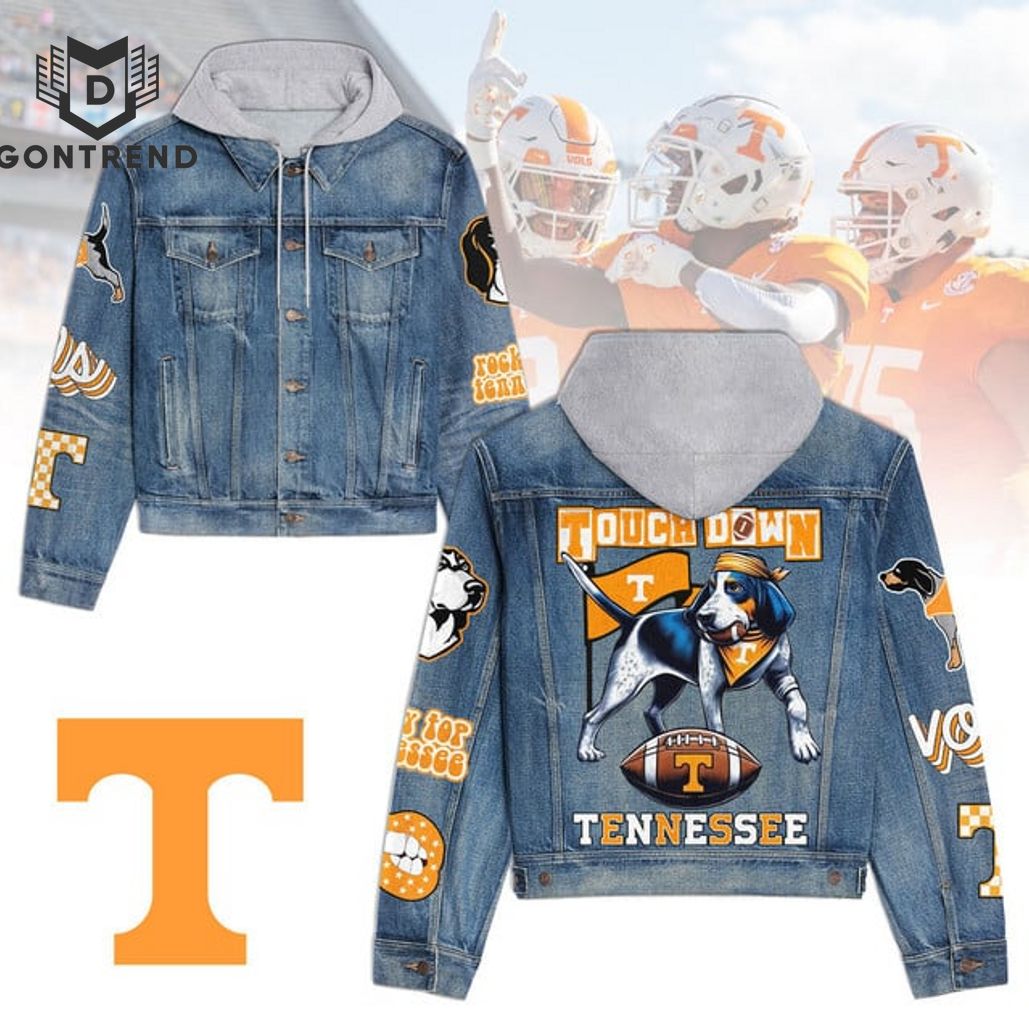 Tennessee Volunteers Touch Down Tennessee NCAA Style Hooded Denim Jacket For Fans