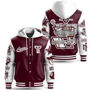 Texas A&M Aggies NCAA Style Leather Baseball Jacket With Hooded For Fans