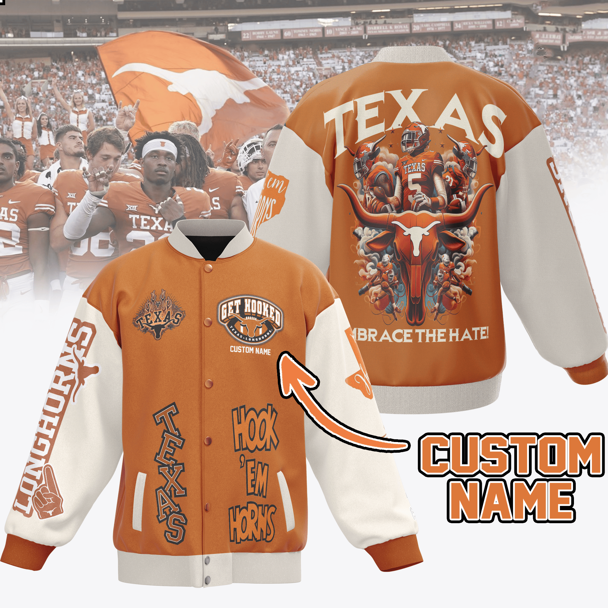 Texas Longhorns NCAA Style Baseball Jacket For Fans