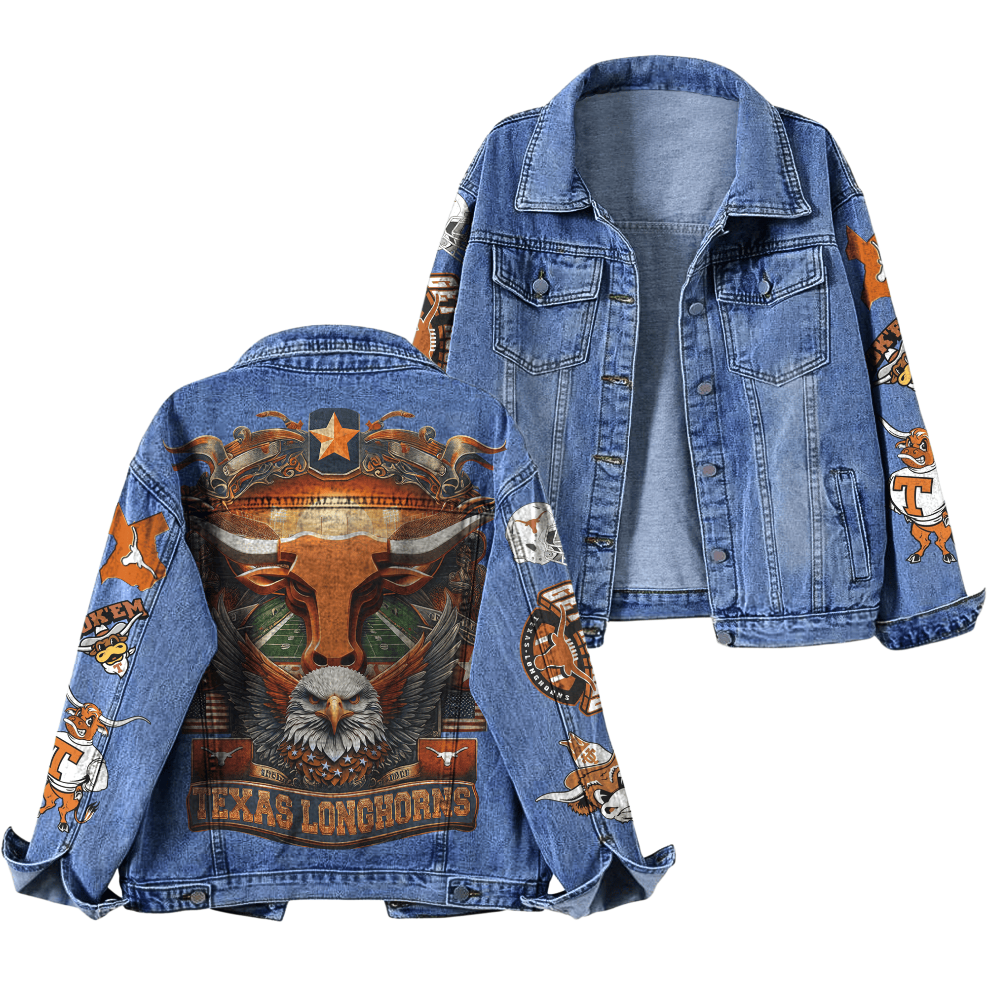 Texas Longhorns NCAA Style Denim Jacket For Fans