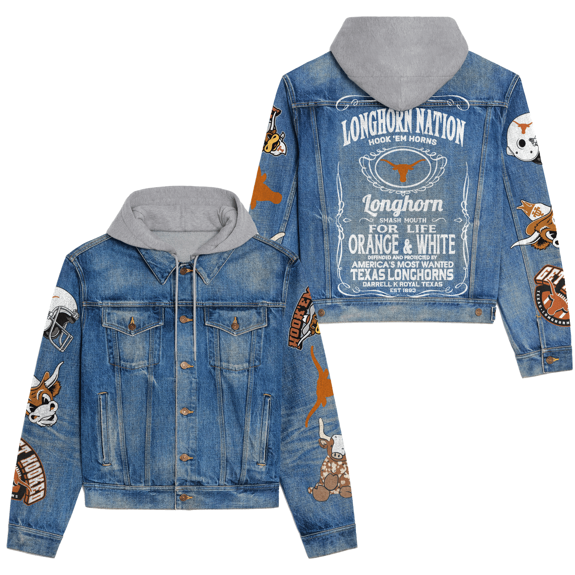 Texas Longhorns NCAA Style Hooded Denim Jacket For Fans