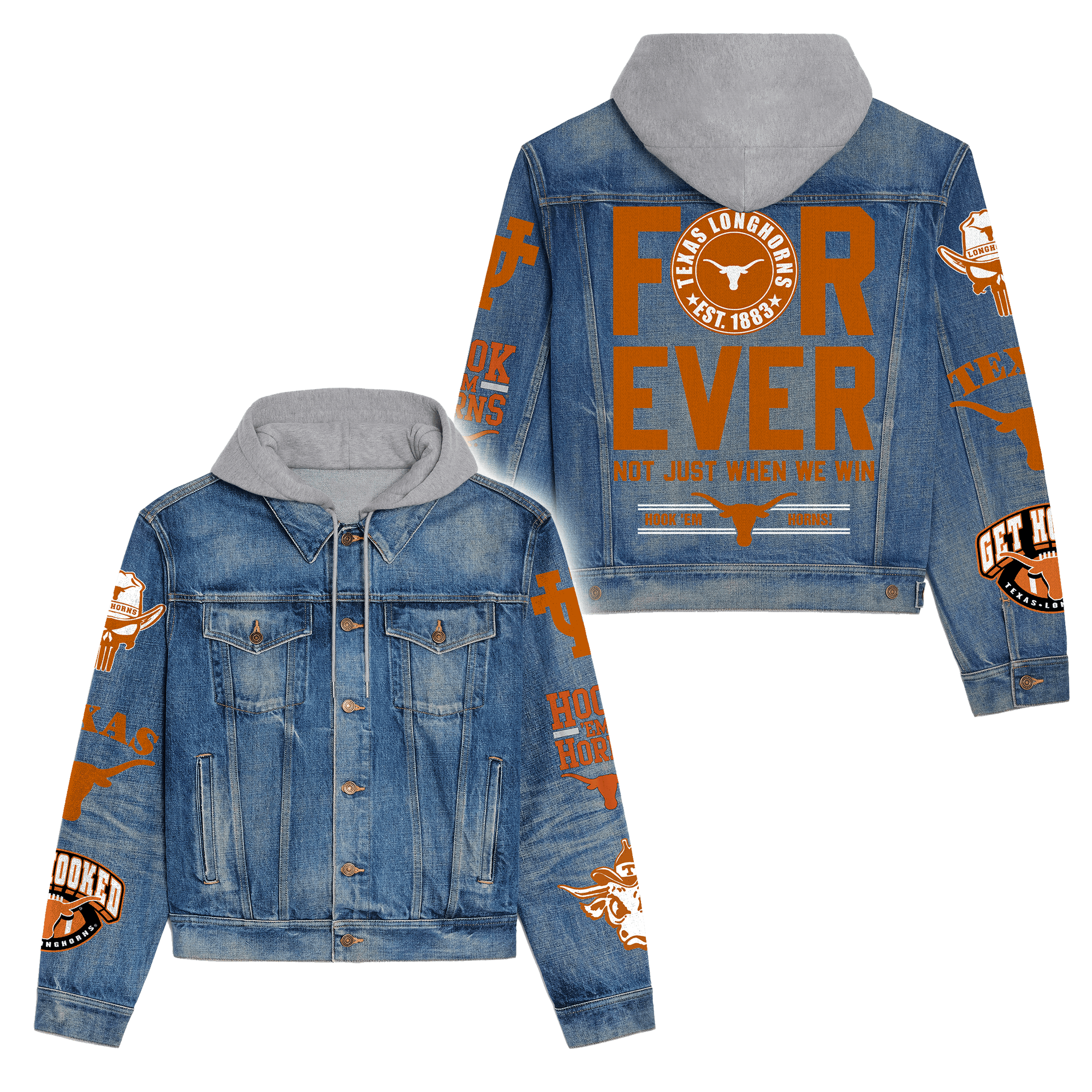 Texas Longhorns NCAA Style Hooded Denim Jacket For Fans