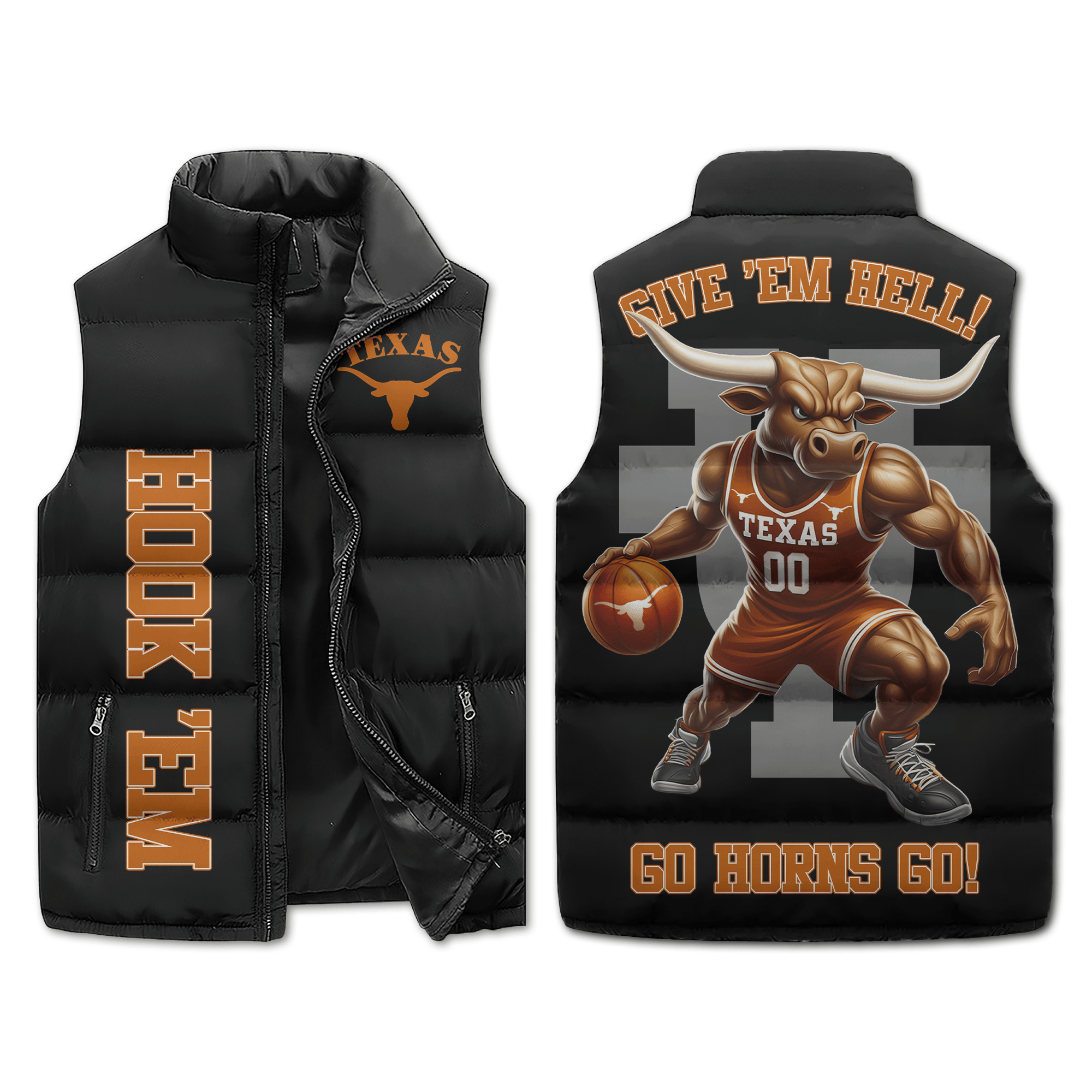 Texas Longhorns NCAA Style Sleeveless Puffer Jacket For Fans