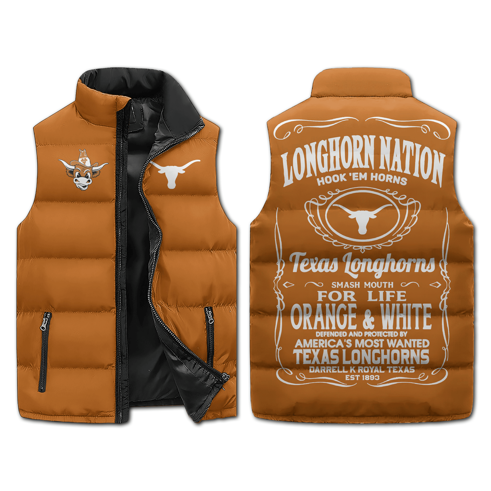 Texas Longhorns NCAA Style Sleeveless Puffer Jacket For Fans