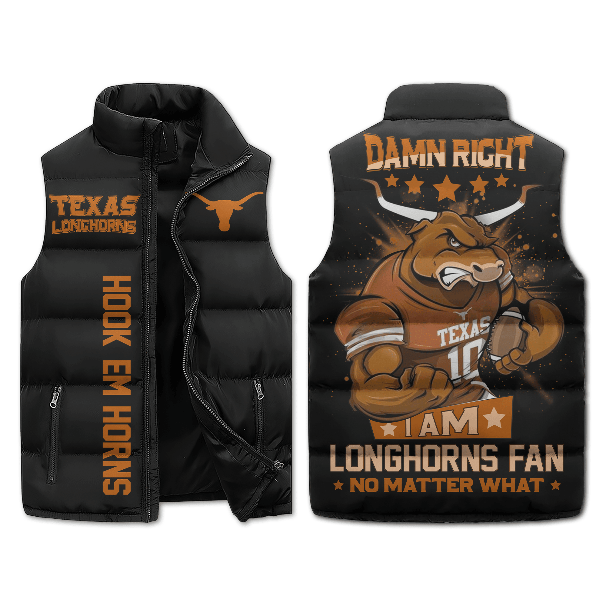 Texas Longhorns NCAA Style Sleeveless Puffer Jacket For Fans
