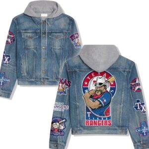 Texas Rangers MLB Style Hooded Denim Jacket For Fans