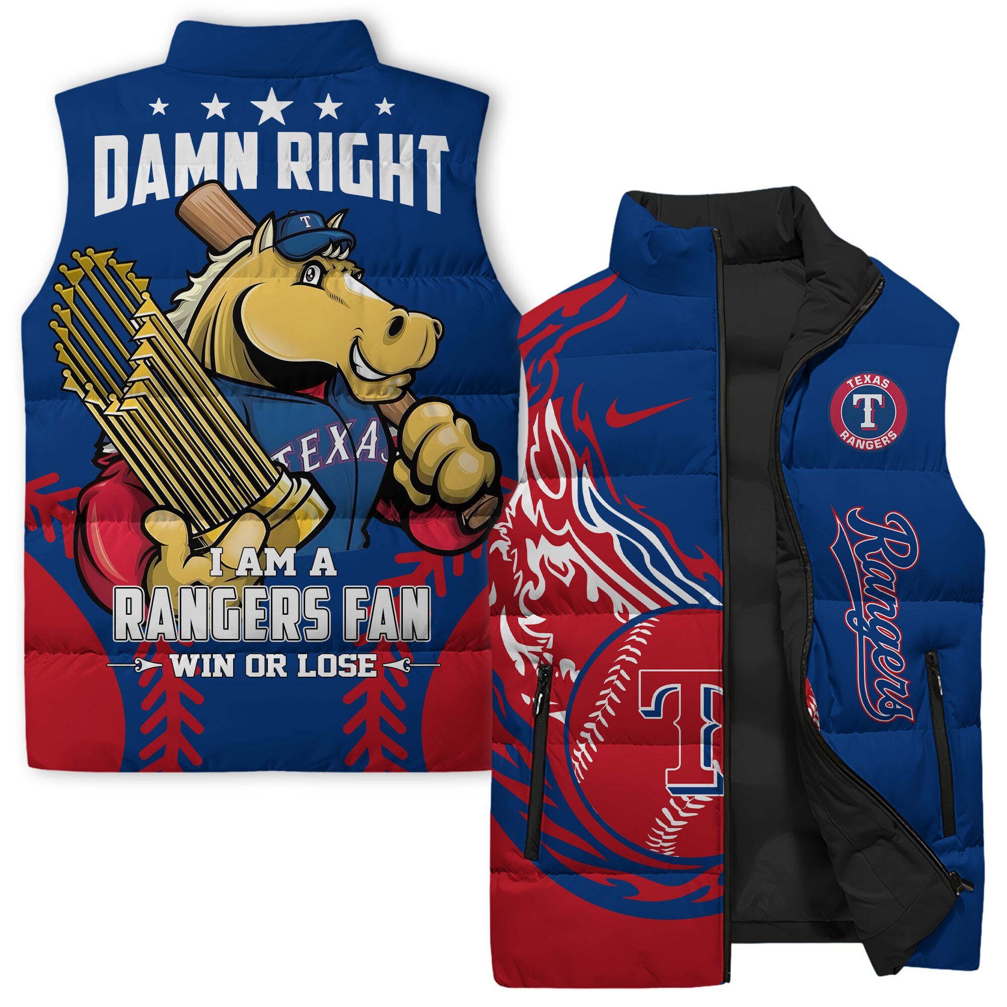Texas Rangers MLB Style Sleeveless Puffer Jacket For Fans