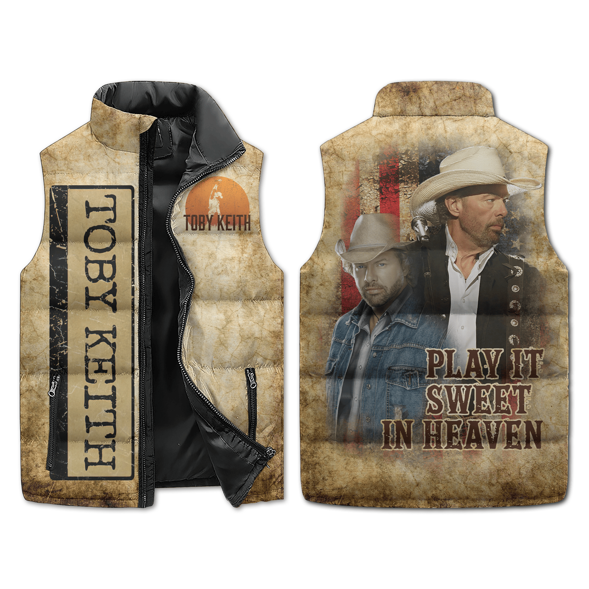 Toby Keith Music Style Sleeveless Puffer Jacket For Fans