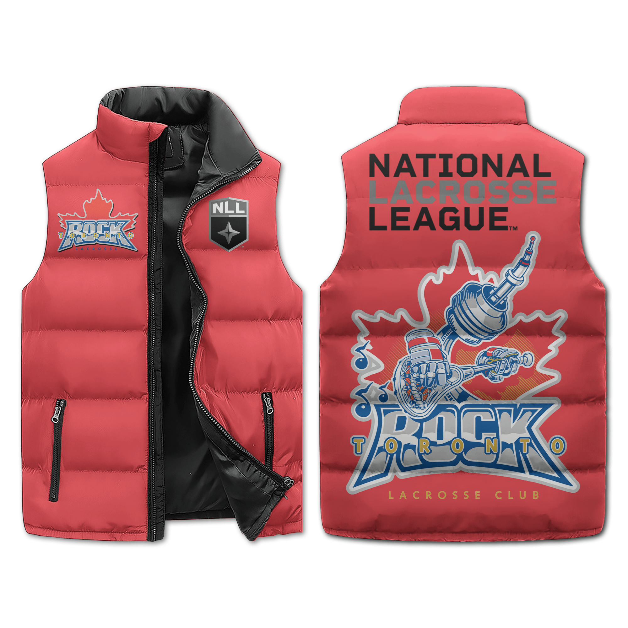 Toronto Rock NLL Style Sleeveless Puffer Jacket For Fans