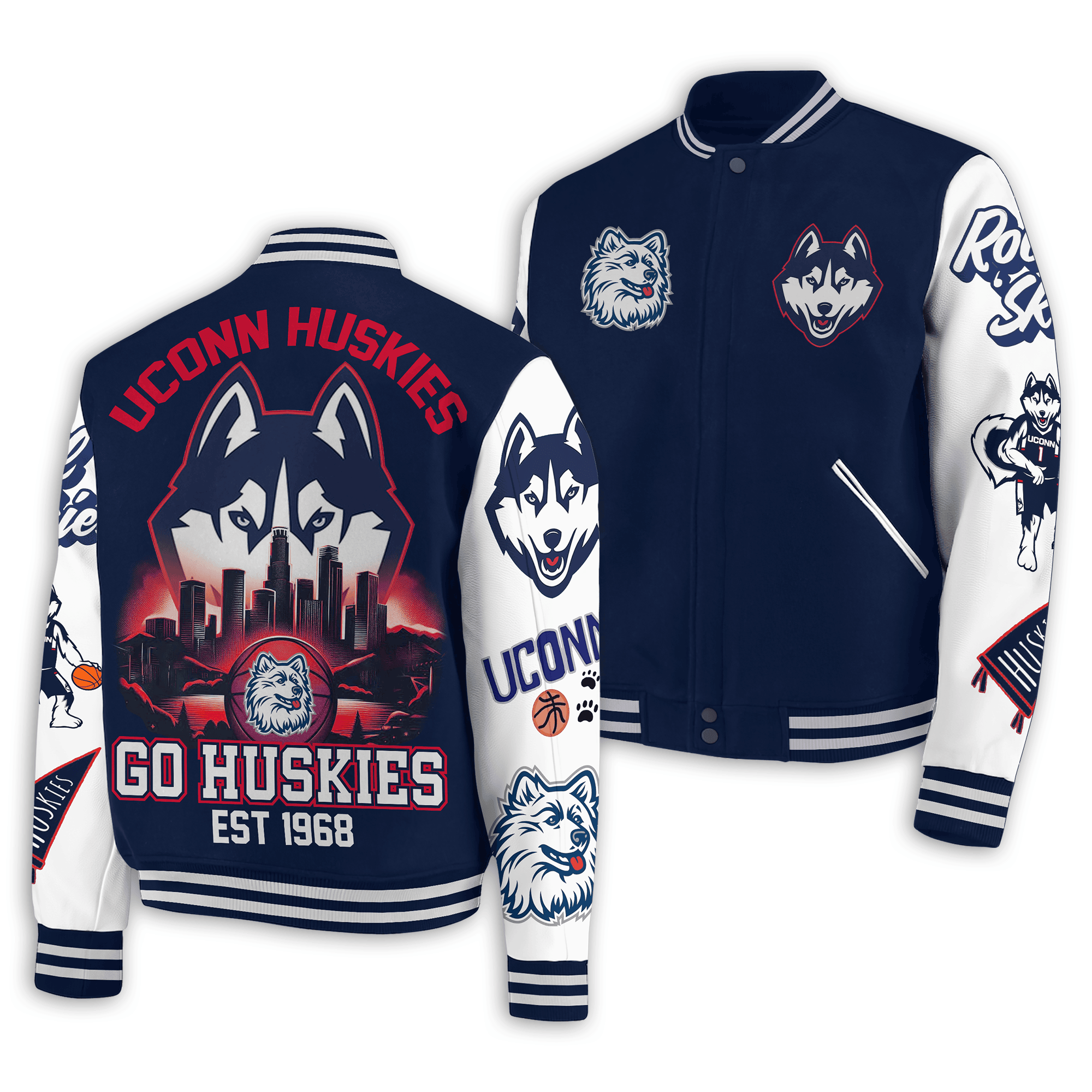 UConn Huskies NCAA Style Baseball Jacket For Fans