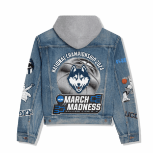 UConn Huskies NCAA Style Hooded Denim Jacket For Fans