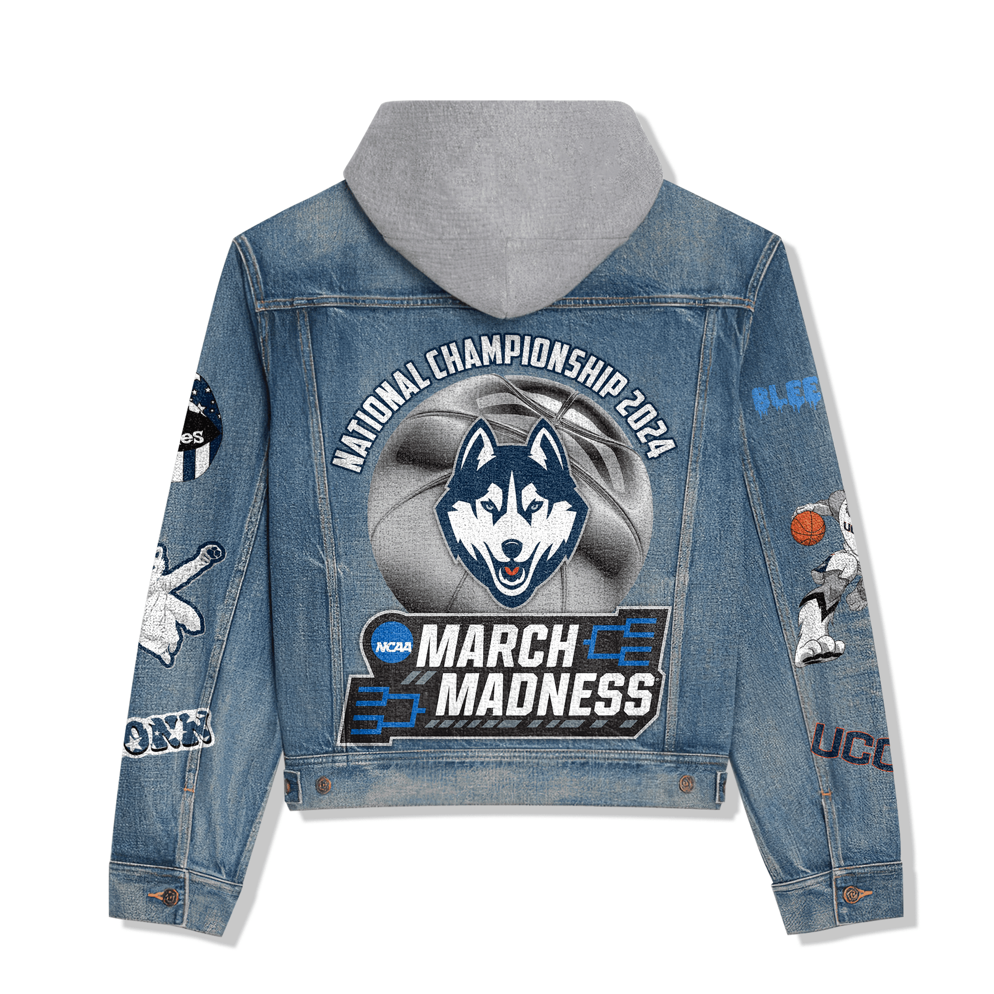 UConn Huskies NCAA Style Hooded Denim Jacket For Fans