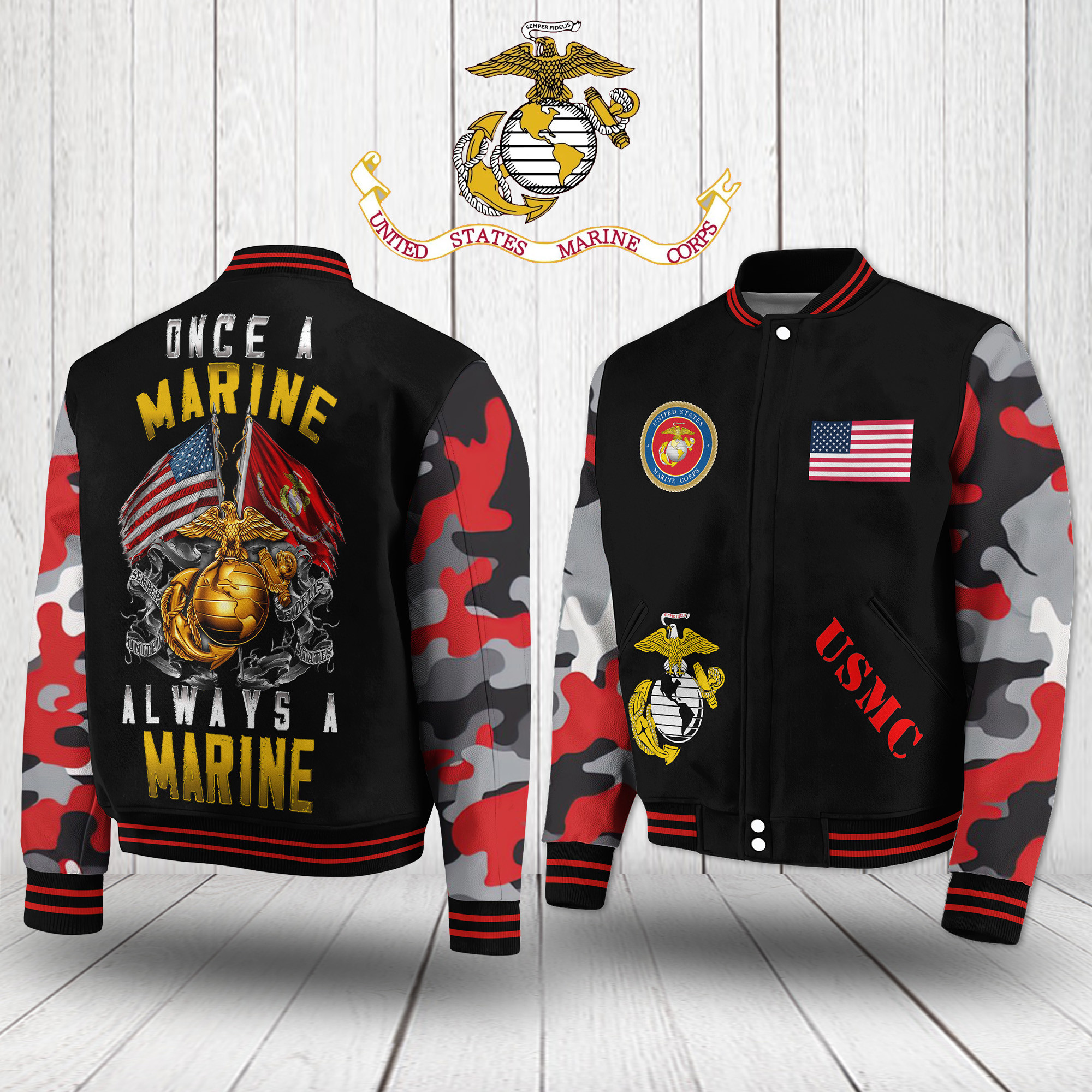United States Marine Corps Army Style Baseball Jacket