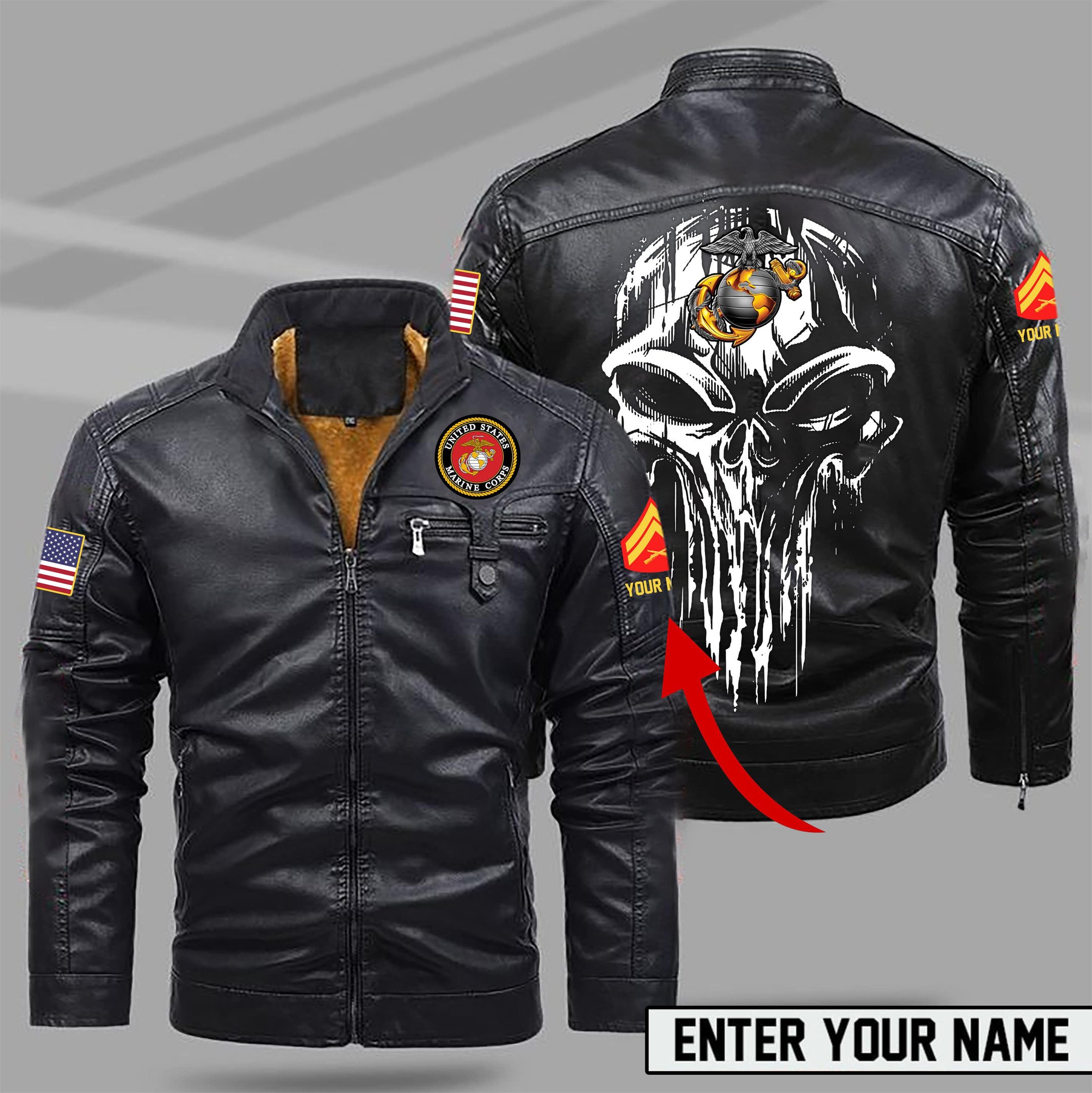 United States Marine Corps Style Fleece Lined Leather Jacket For Fans